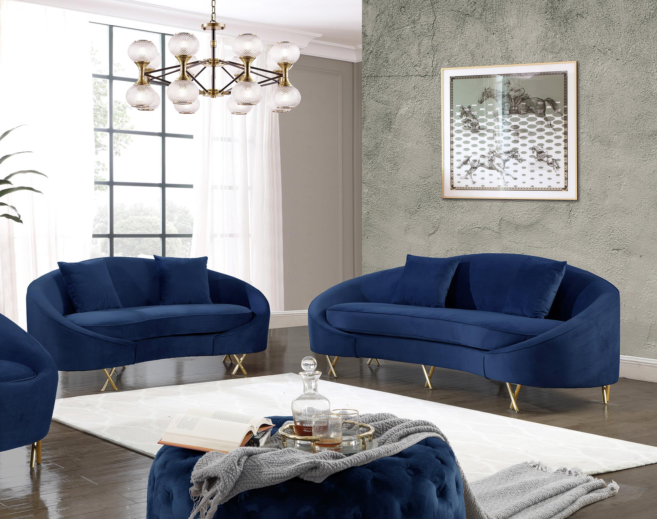 

    
 Shop  Glam Navy Velvet Sofa Set 3P SERPENTINE 679Navy-S Meridian Contemporary Modern
