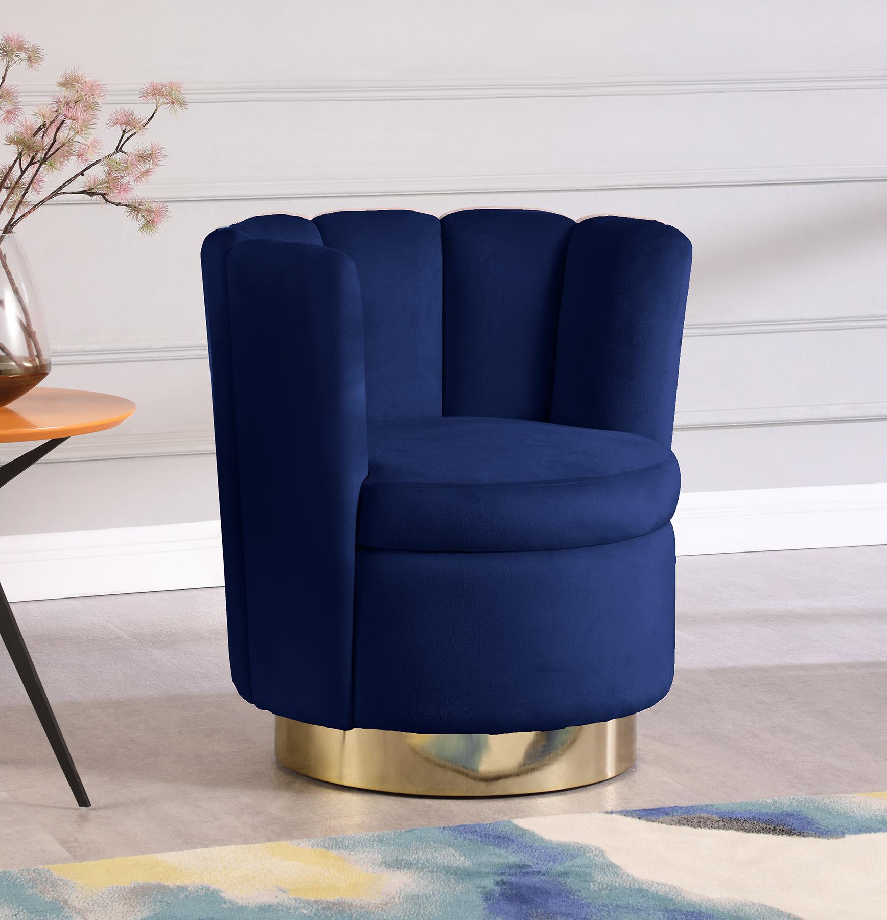 

    
Navy Velvet & Gold Swivel Base Chair LILY 578Navy Meridian Contemporary Modern
