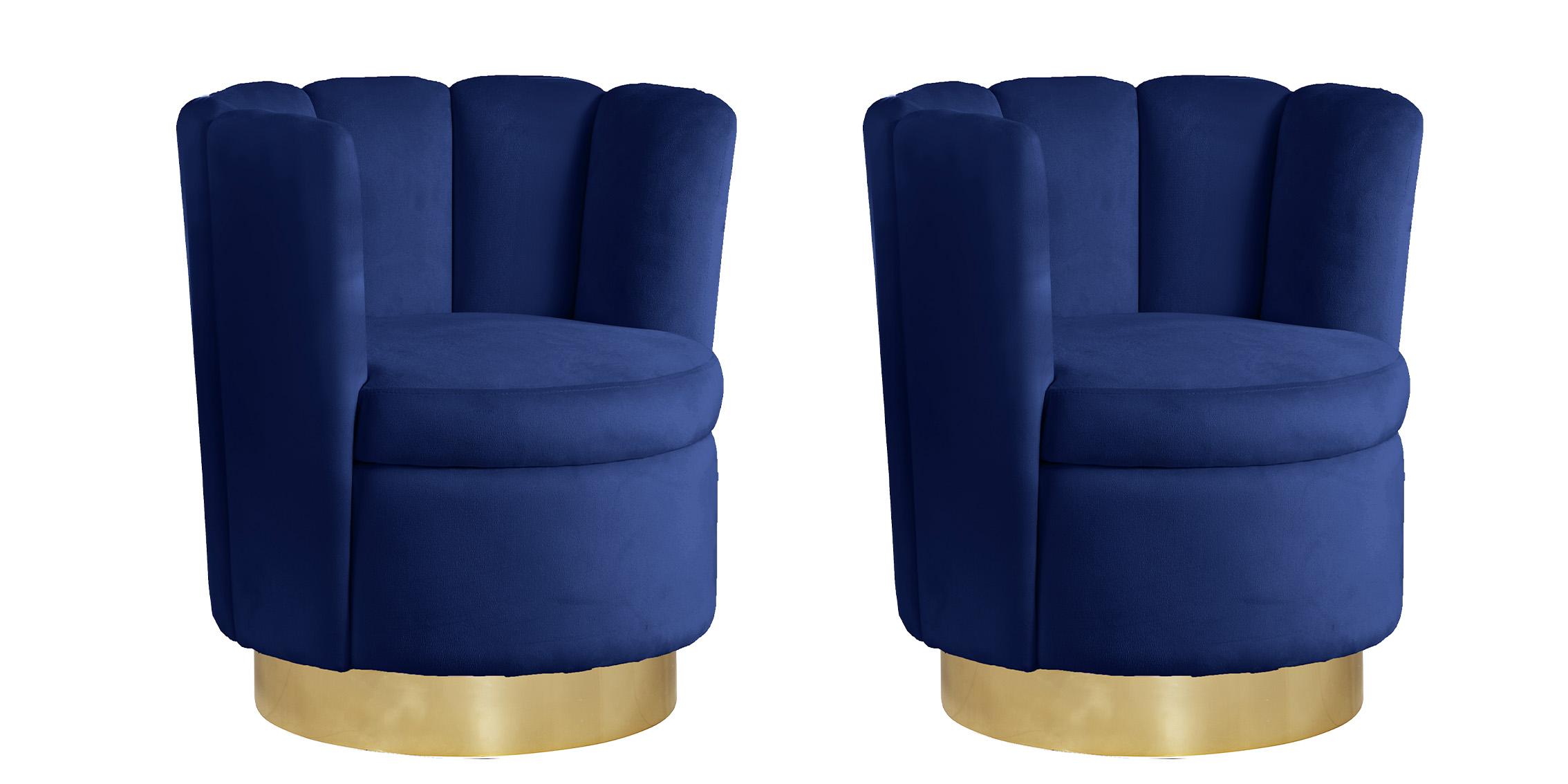 

    
Navy Velvet & Gold Swivel Base Chair Set 2 LILY 578Navy Meridian Contemporary
