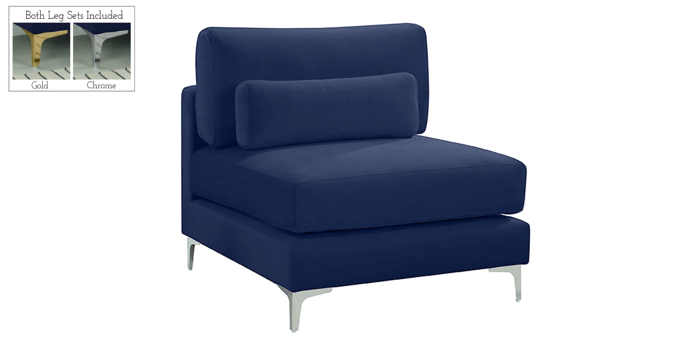 

    
Navy Velvet Modular Armless Chair JULIA 605Navy-Armless Meridian Contemporary
