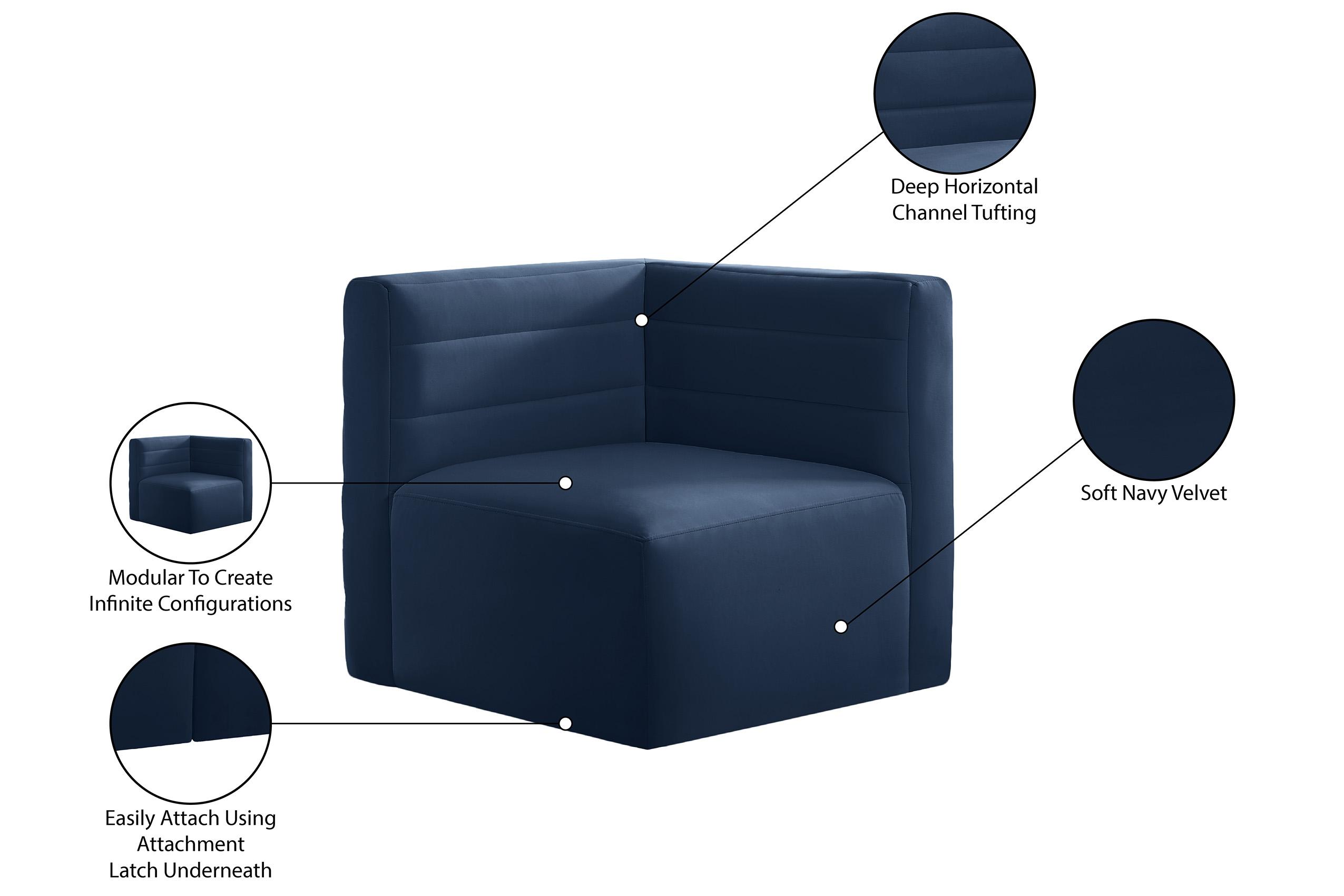 

    
Navy Velvet Modular Comfort Corner Chair Quincy 677Navy-Corner Meridian Modern
