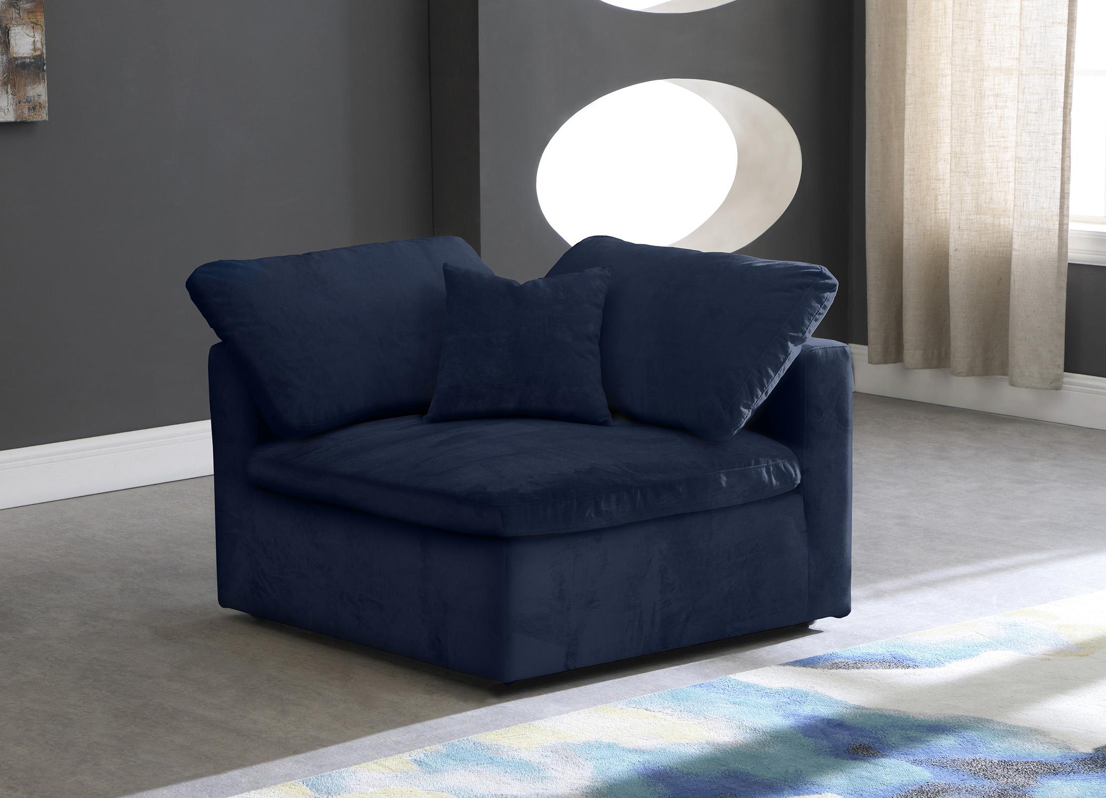 

    
Cozy Navy Velvet Modular Fiber Filled Comfort Overstuffed Corner Chair Meridian
