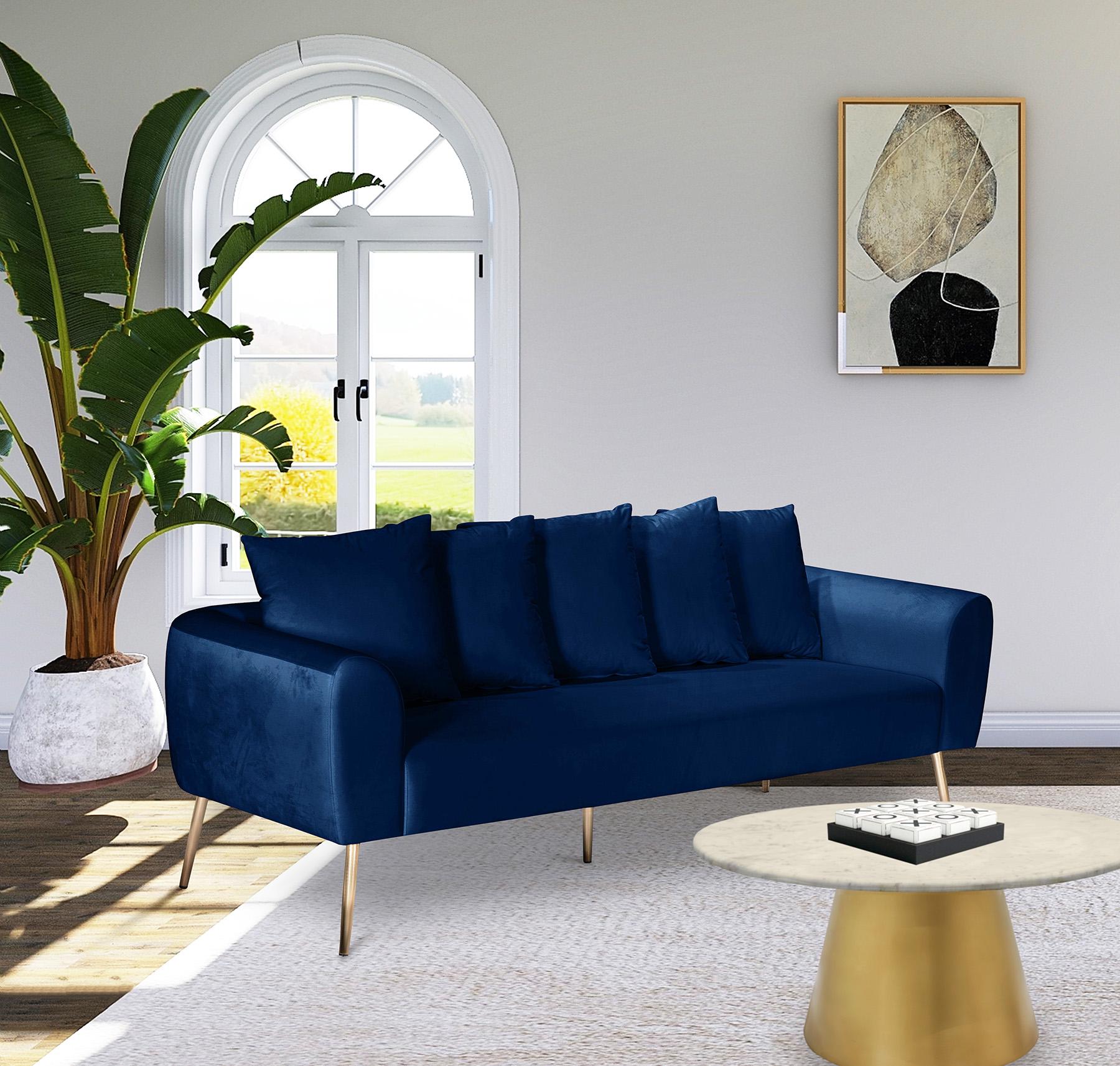 

    
NAVY Velvet Quinn Sofa Set 3Pcs MERIDIAN Contemporary Modern Mid-Century
