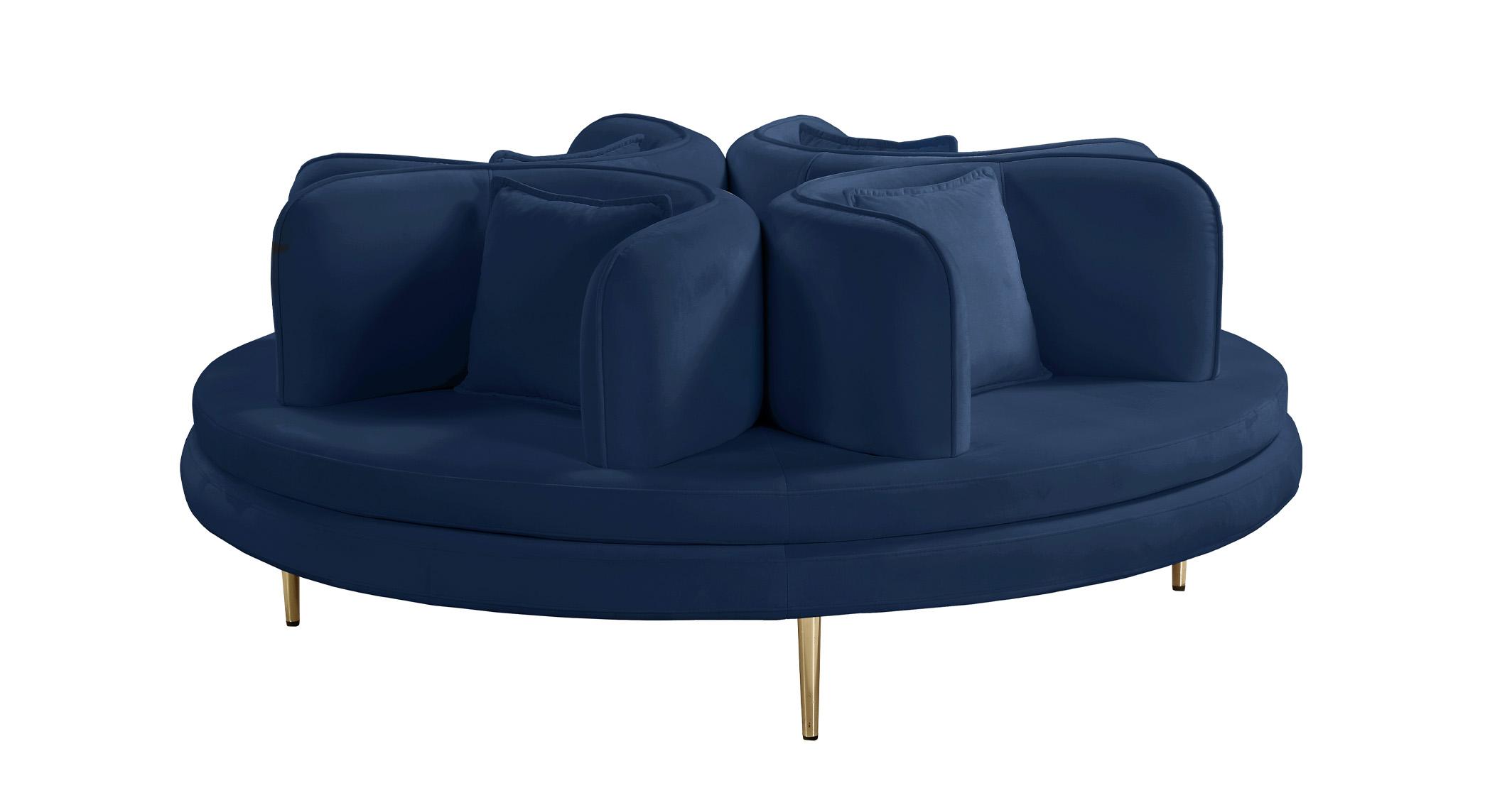 Contemporary, Modern Round Sofa Settee CIRCLET 627Navy 627Navy in Navy Velvet