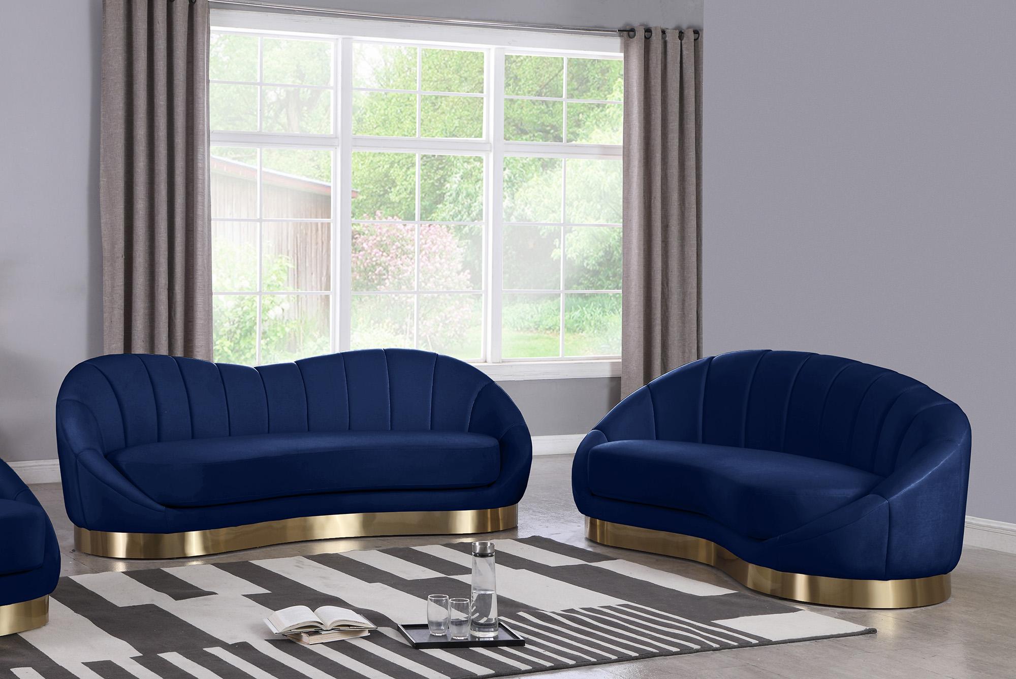 

    
Navy Velvet Rounded Sofa Set 2 Pcs SHELLY 623Navy-S Meridian Contemporary Modern
