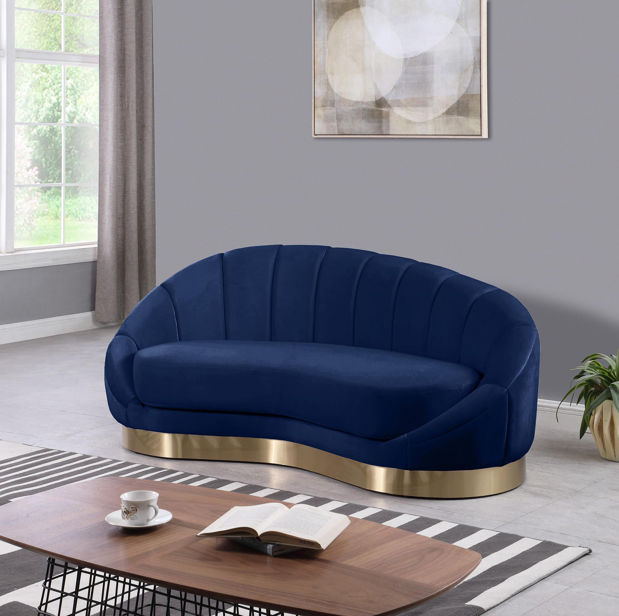 

        
753359802015Navy Velvet Rounded Sofa Set 2 Pcs SHELLY 623Navy-S Meridian Contemporary Modern
