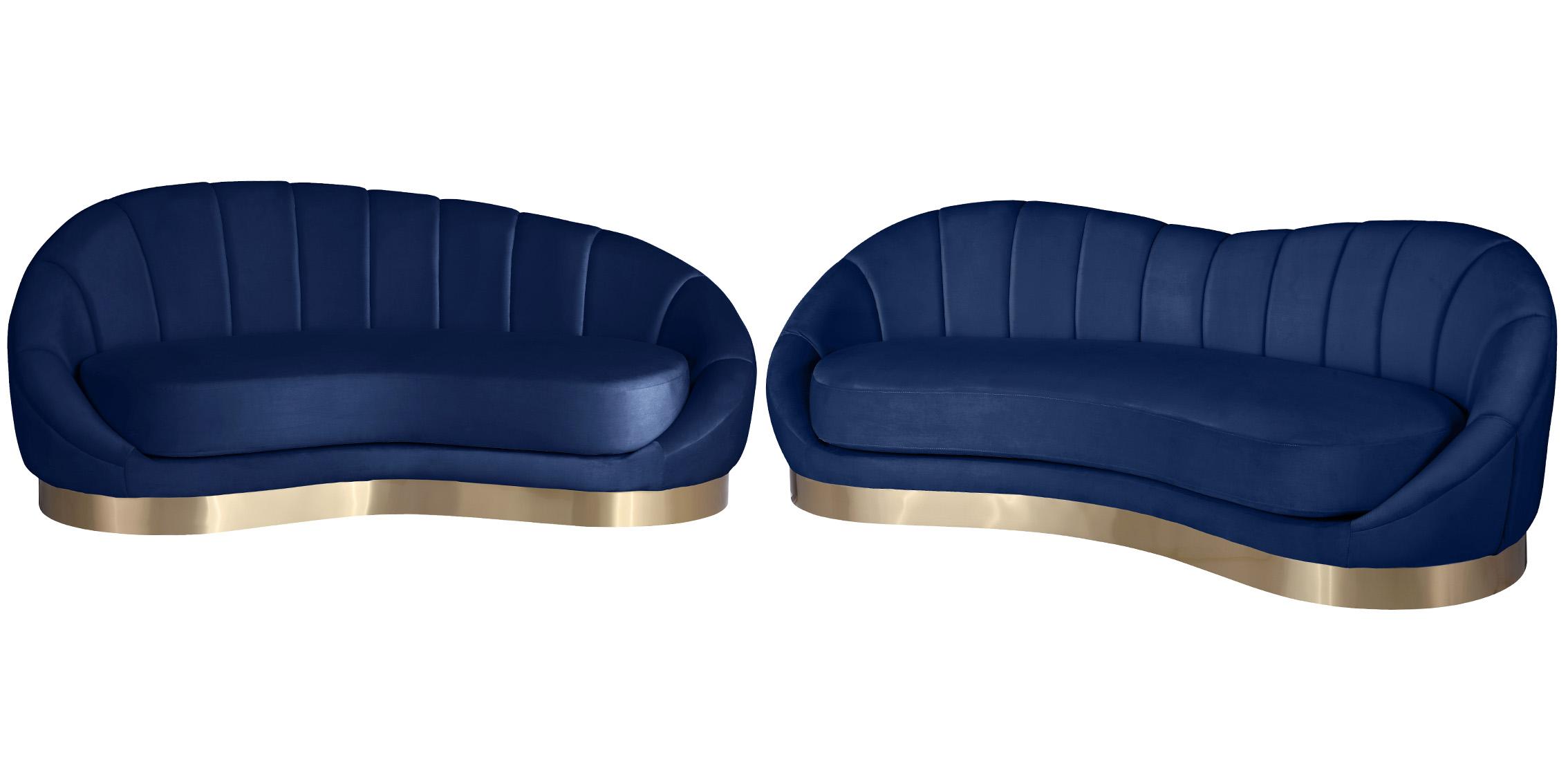 

    
Navy Velvet Rounded Sofa Set 2 Pcs SHELLY 623Navy-S Meridian Contemporary Modern
