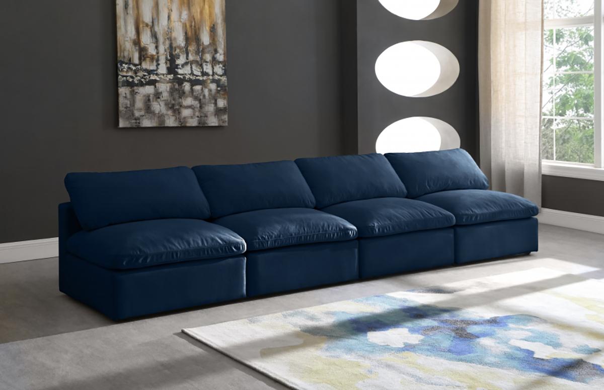 

    
NAVY Velvet Sofa Armless 140 Cloud Modular Overstuffed Down Filled SOFLEX Modern
