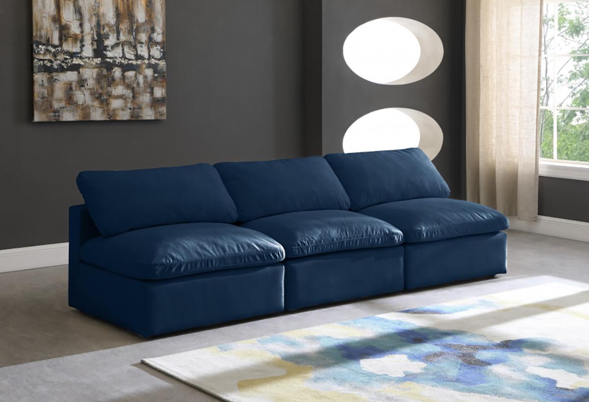 

    
NAVY Velvet Sofa Armless 105 Cloud Modular Overstuffed Down Filled SOFLEX Modern
