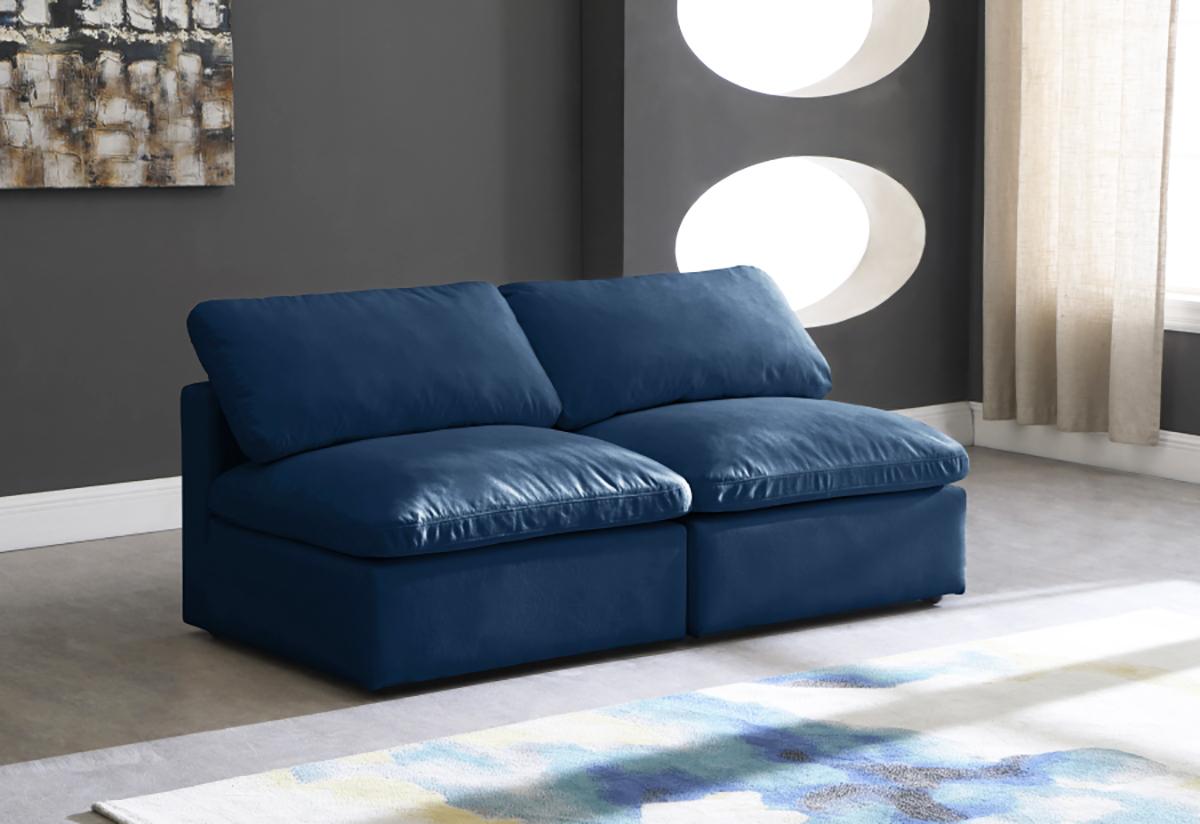 

    
NAVY Velvet Sofa Armless 70 Cloud Modular Overstuffed Down Filled SOFLEX Modern
