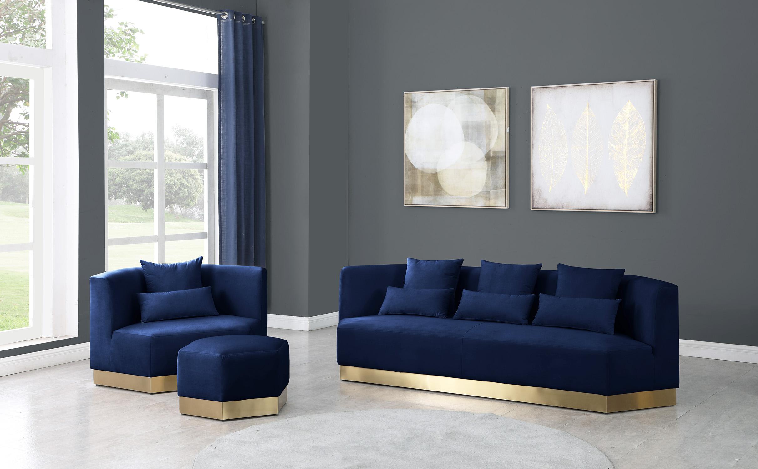 Contemporary Sofa Set MARQUIS 600Navy-S-Set-3 600Navy-S-Set-3 in Navy blue Velvet