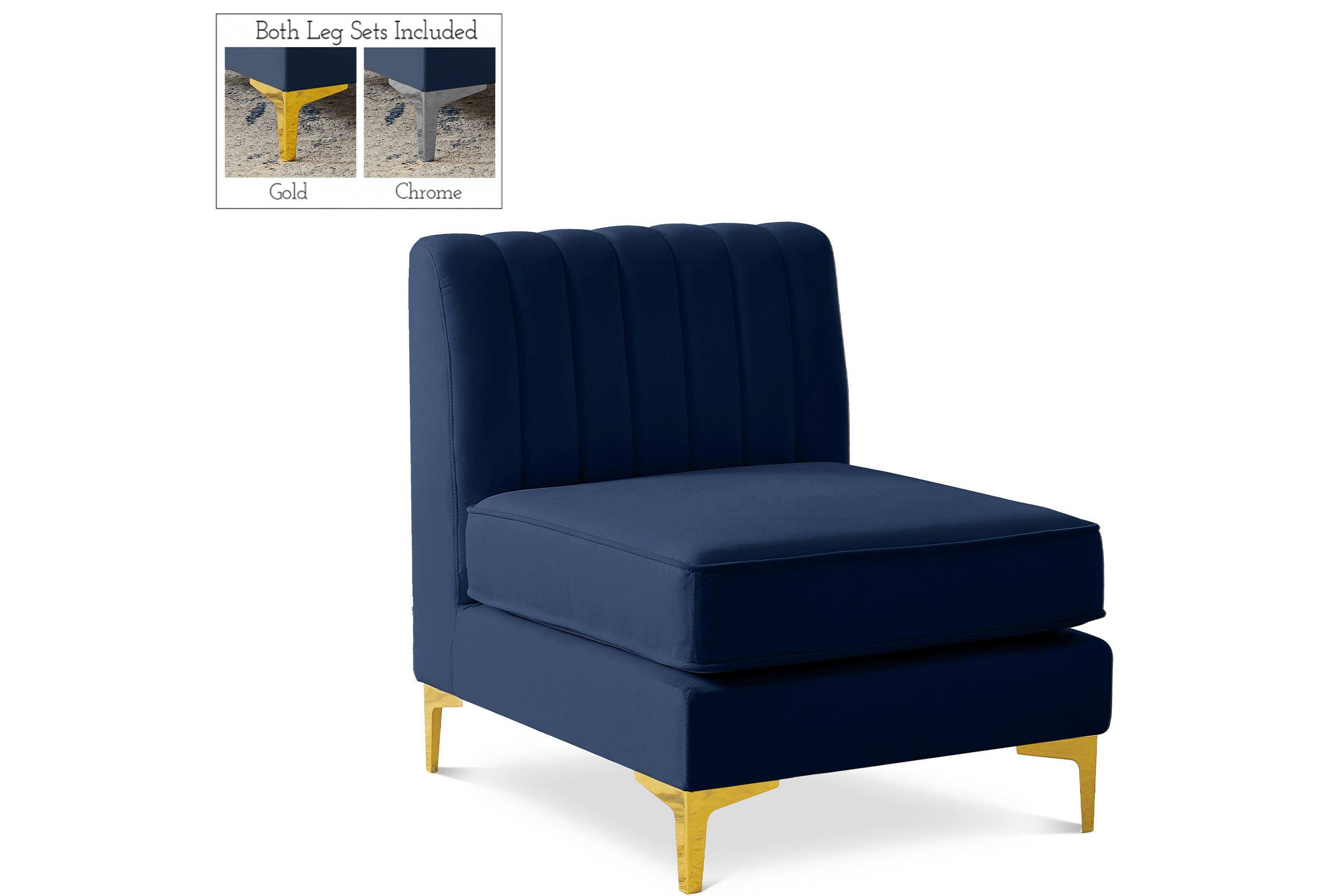 

    
NAVY Velvet Tufted Modular Armless Chair ALINA 604Navy-Armless Meridian Modern
