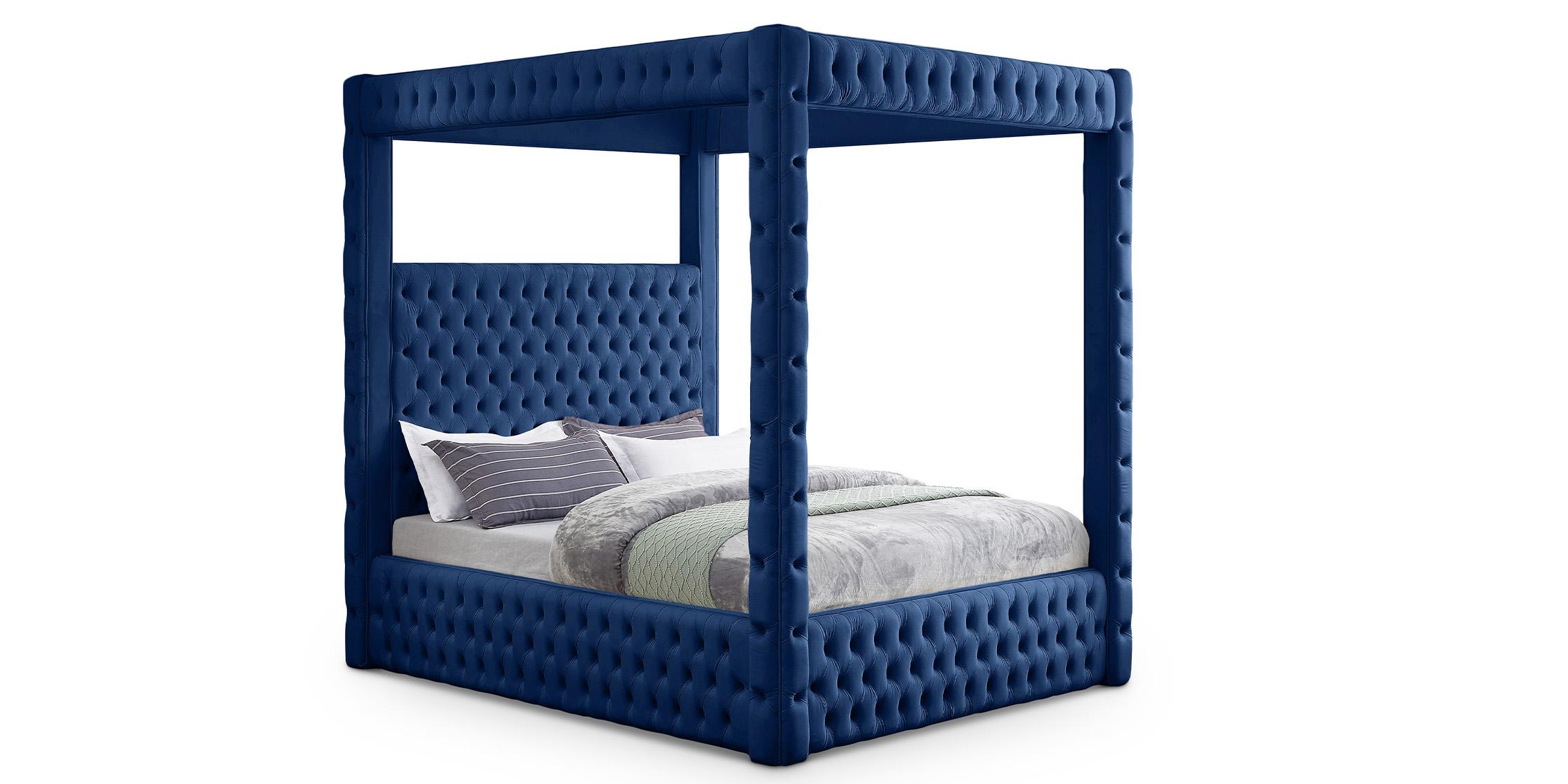 

    
Navy Velvet Tufted Queen Canopy Bed ROYAL RoyalNavy-Q Meridian Contemporary
