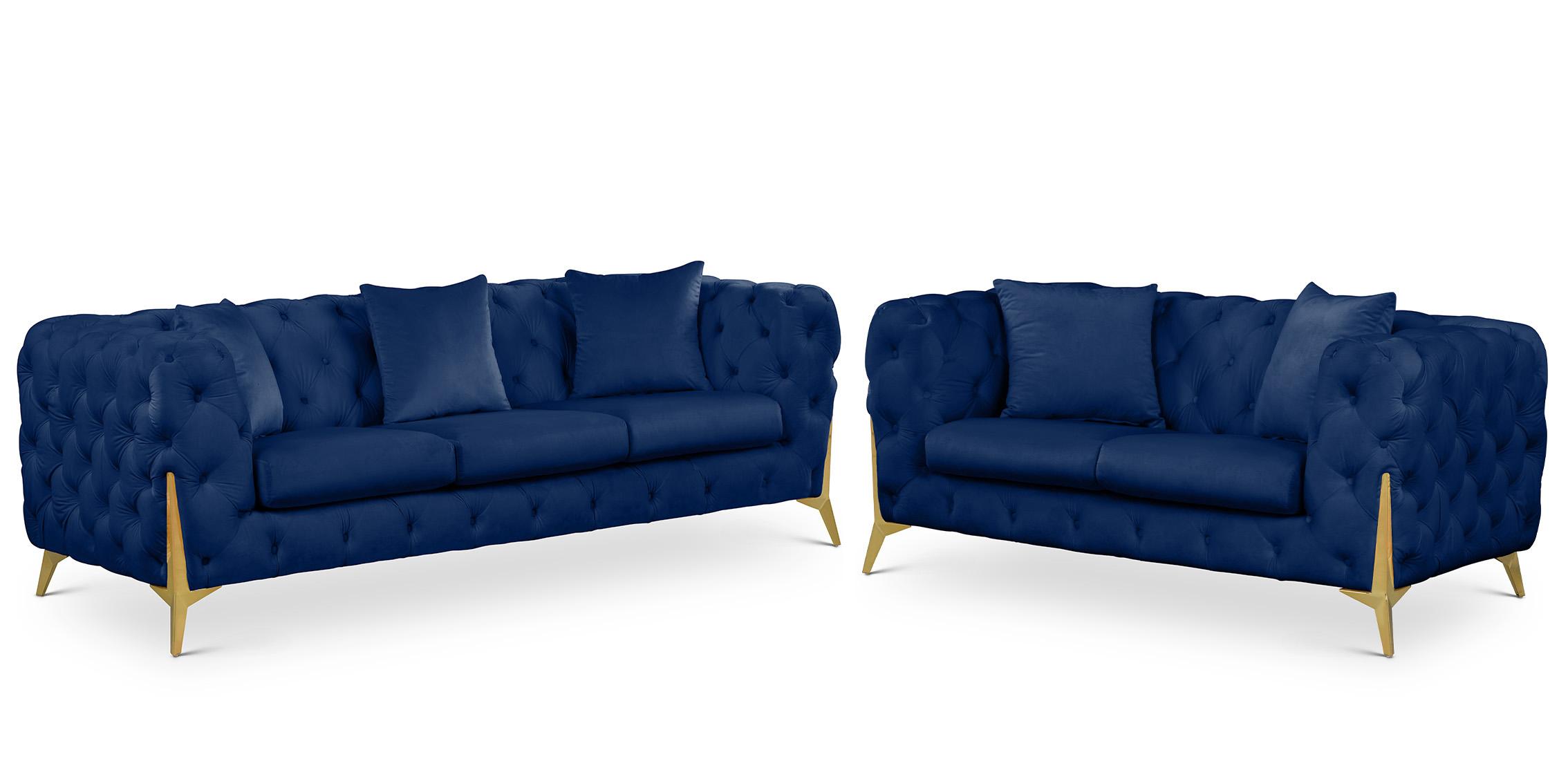 

    
Navy Velvet Tufted Sofa Set 2Pcs KINGDOM 695Navy Meridian Contemporary Modern
