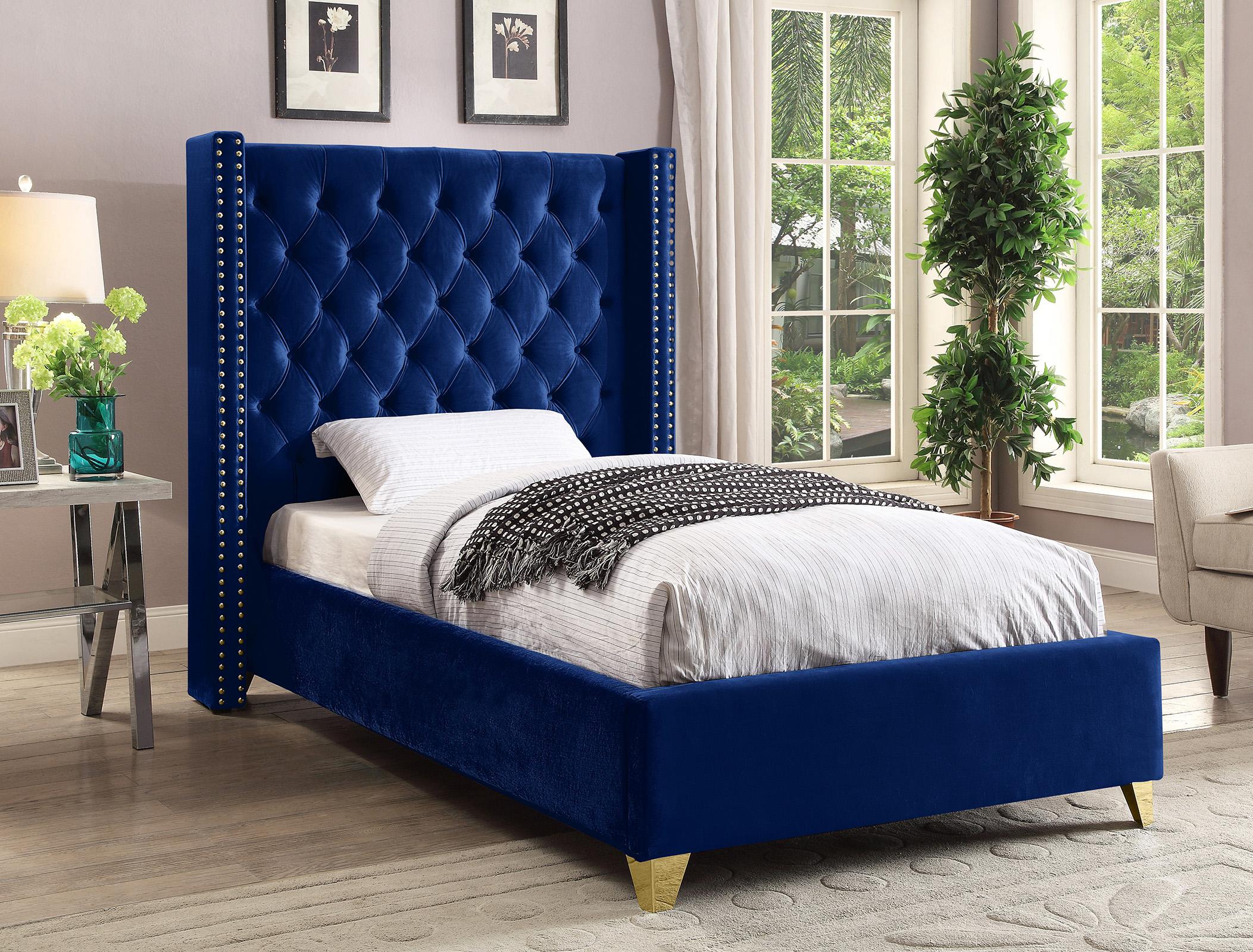 

    
Navy Velvet Tufted Twin Bed BAROLO Navy-T Meridian Modern Contemporary
