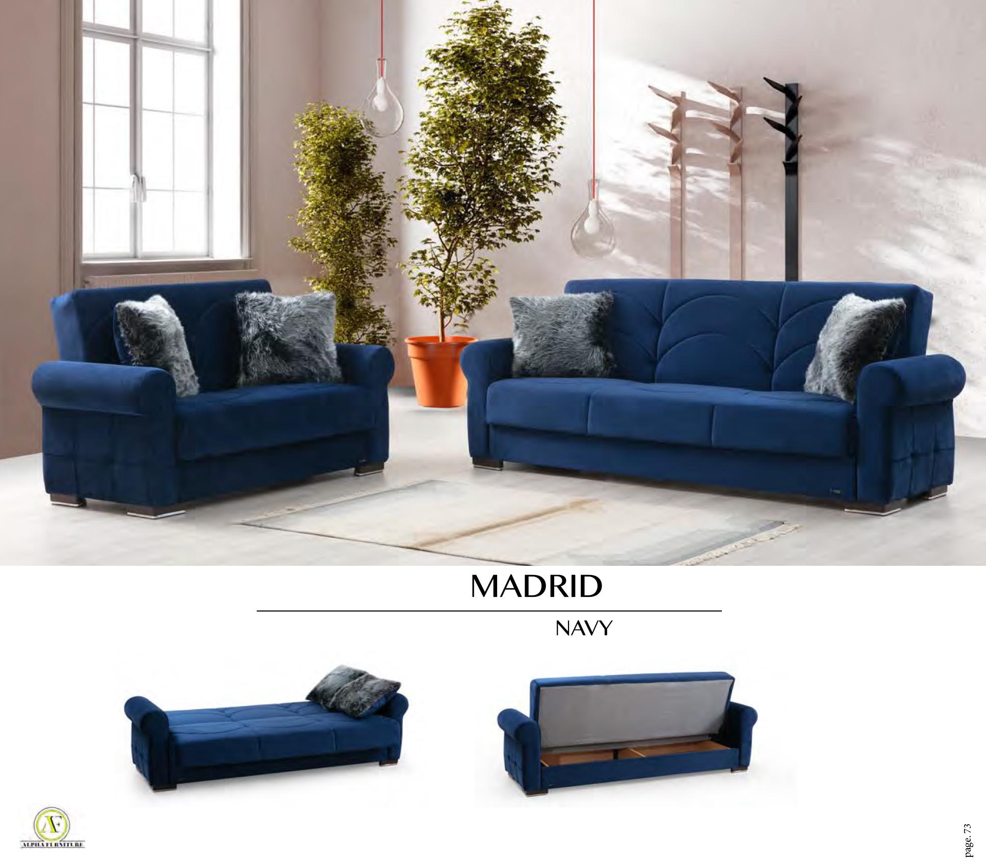 

    
Navy Velvet Wooden Legs Sofa Bed Contemporary Alpha Furniture Madrid

