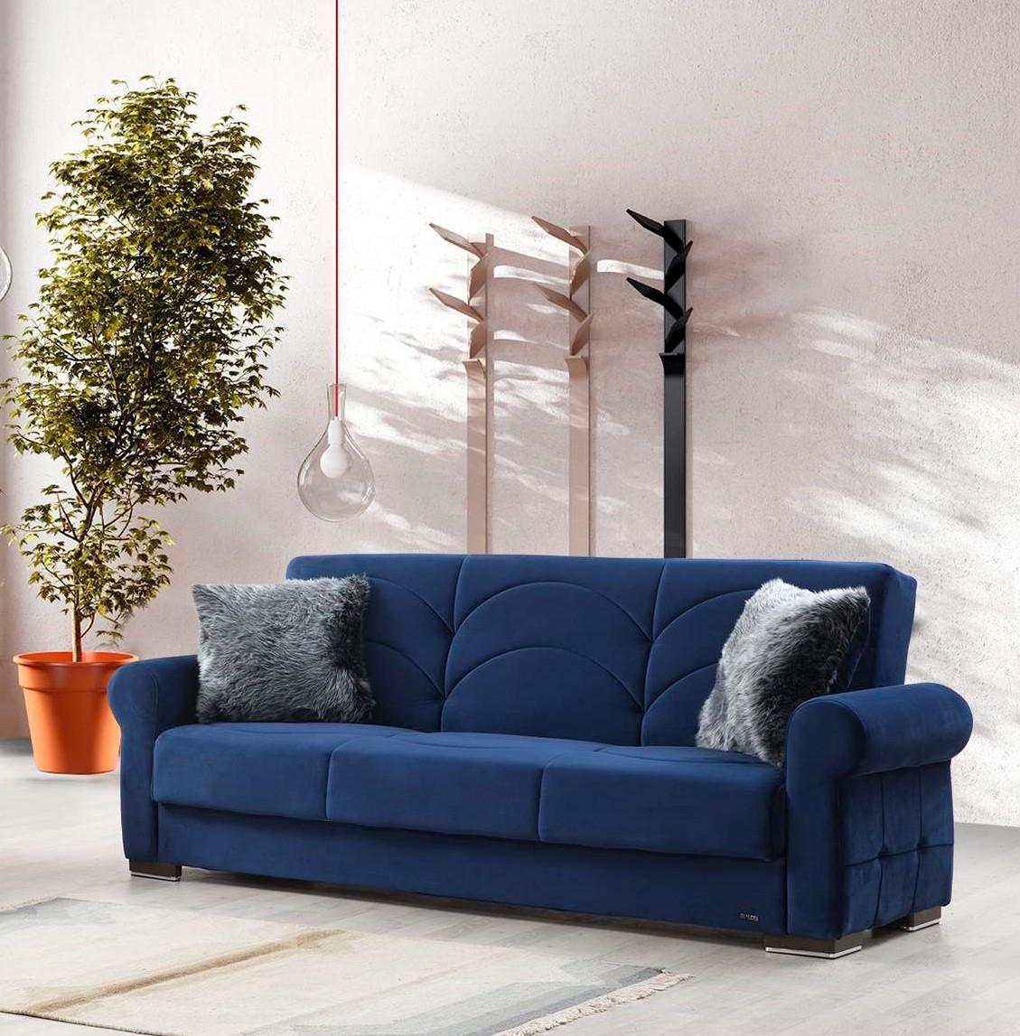 

    
Navy Velvet Wooden Legs Sofa Bed Contemporary Alpha Furniture Madrid
