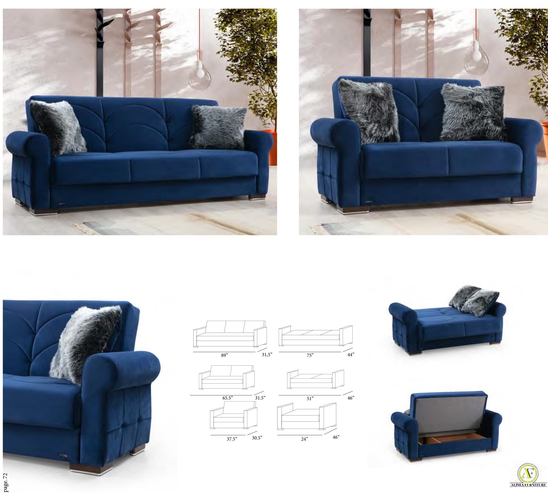 

    
Alpha Furniture Madrid Sofa Loveseat and Chair Set Navy MDR-N-S-Set-3
