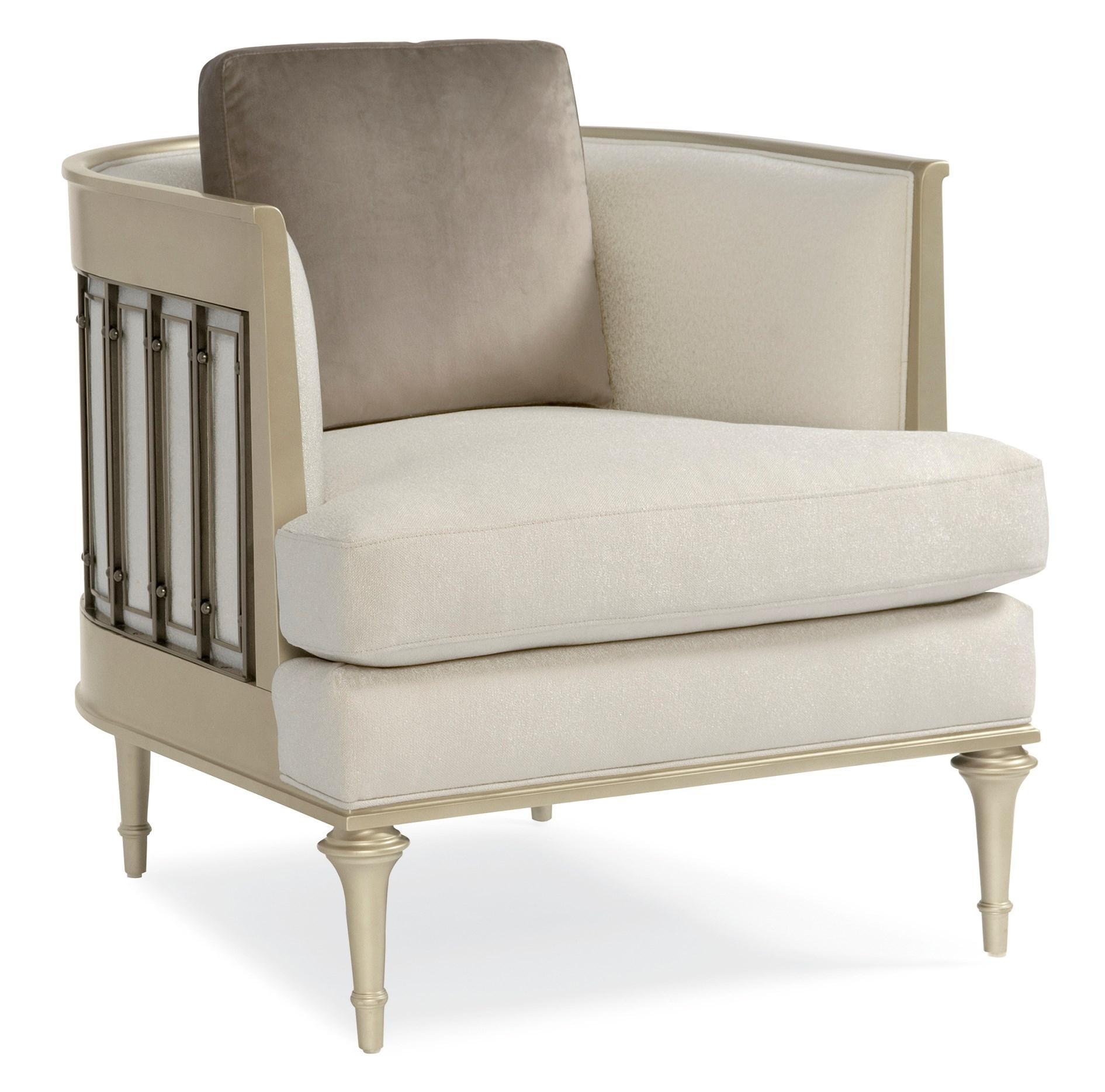 

    
Neutral Fabric & Frame Finished in Platinum Accent Chair QUIT YOUR METAL-ING by Caracole

