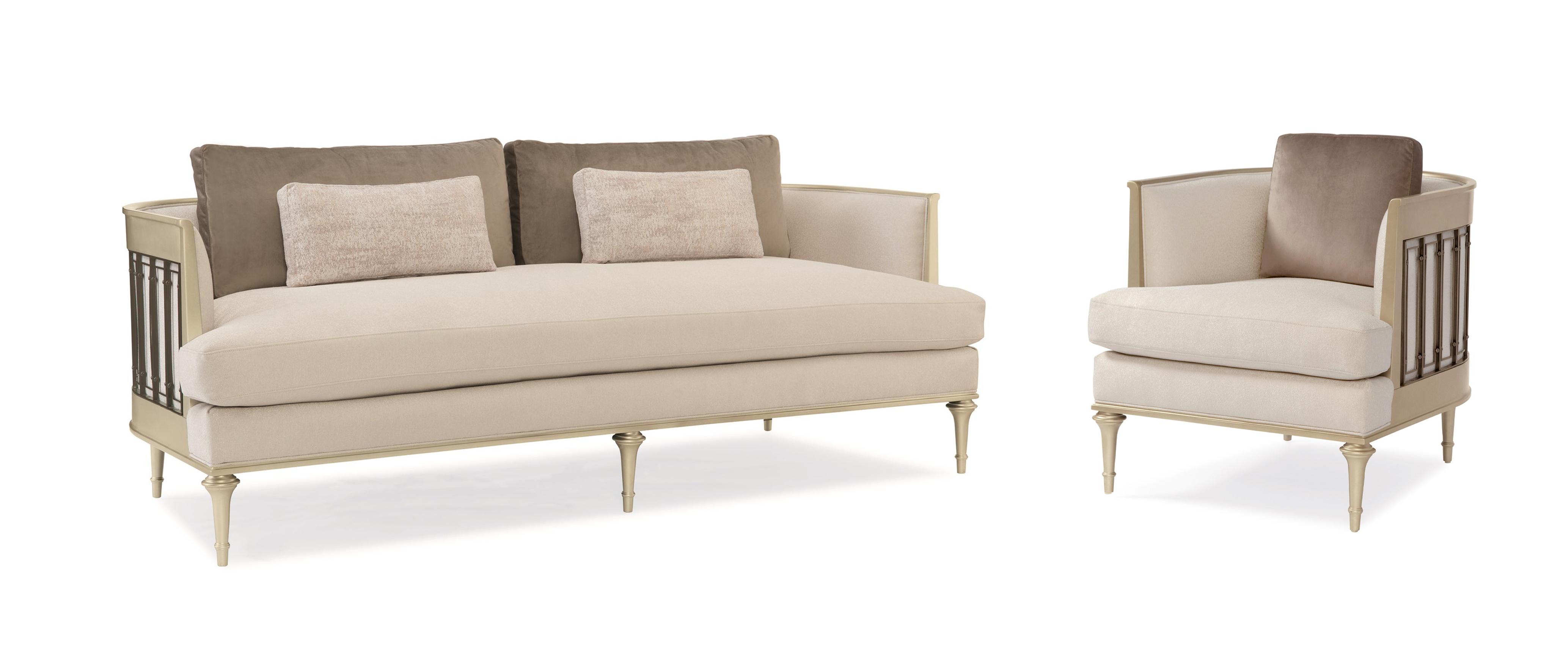 Contemporary Sofa and Chair QUIT YOUR METAL-ING UPH-015-211-A-Set-2 in Platinum, Pebble Fabric