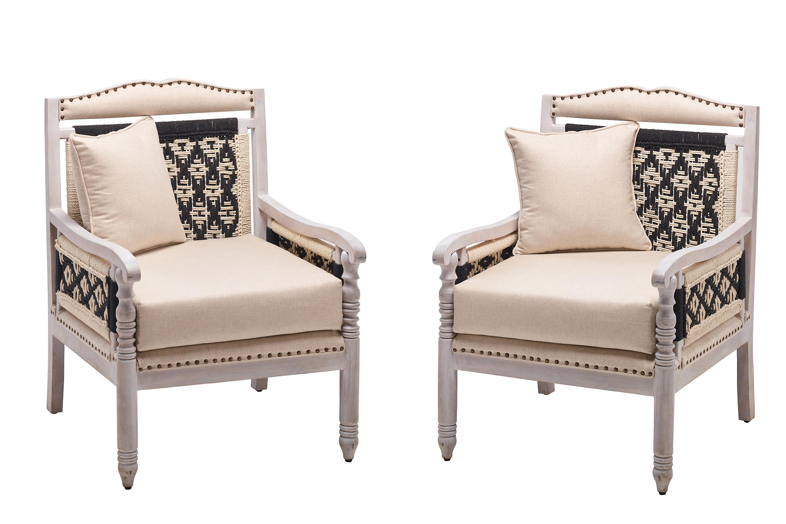Classic Arm Chair Set CAC-81023 Set-2 CAC-81023-Set-2 in Black, Beige Fabric