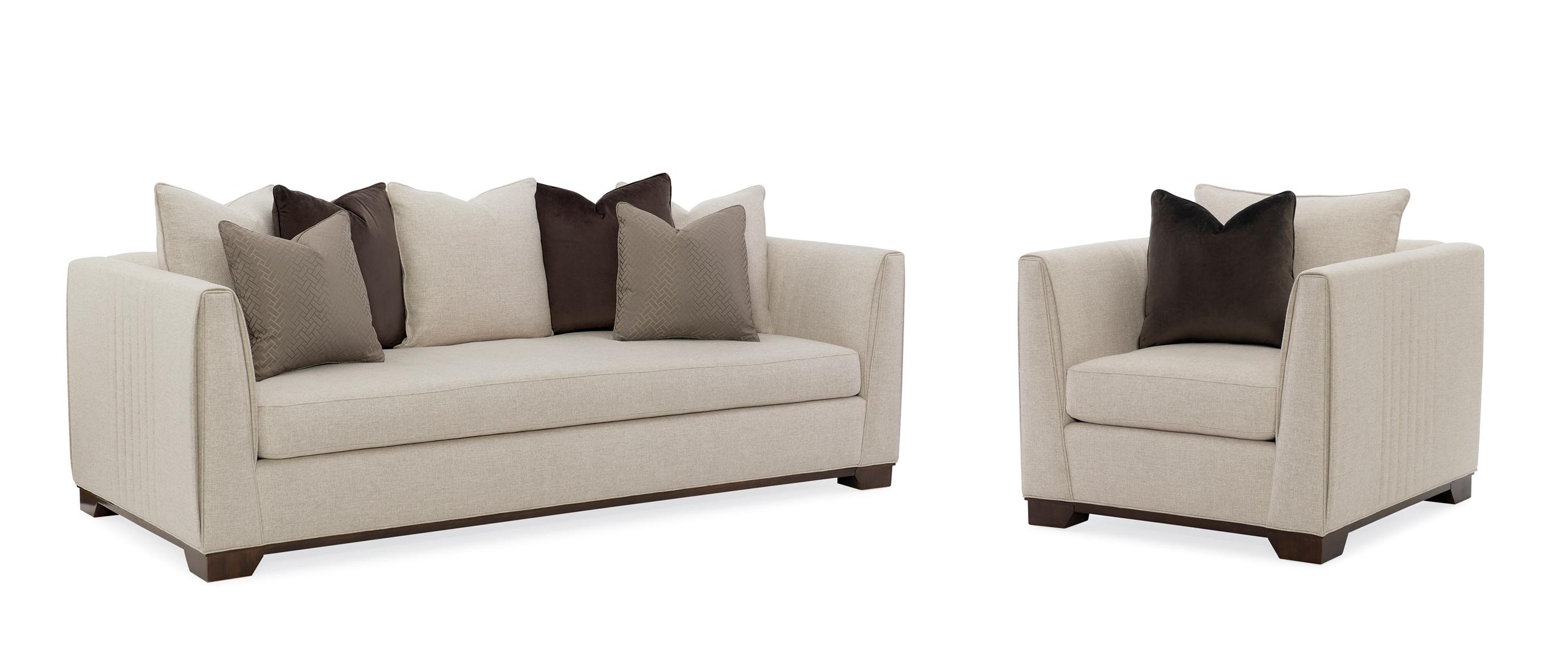 Contemporary Sofa and Chair MODERNE SOFA M020-417-012-A-Set-2 in Brown, Beige Fabric