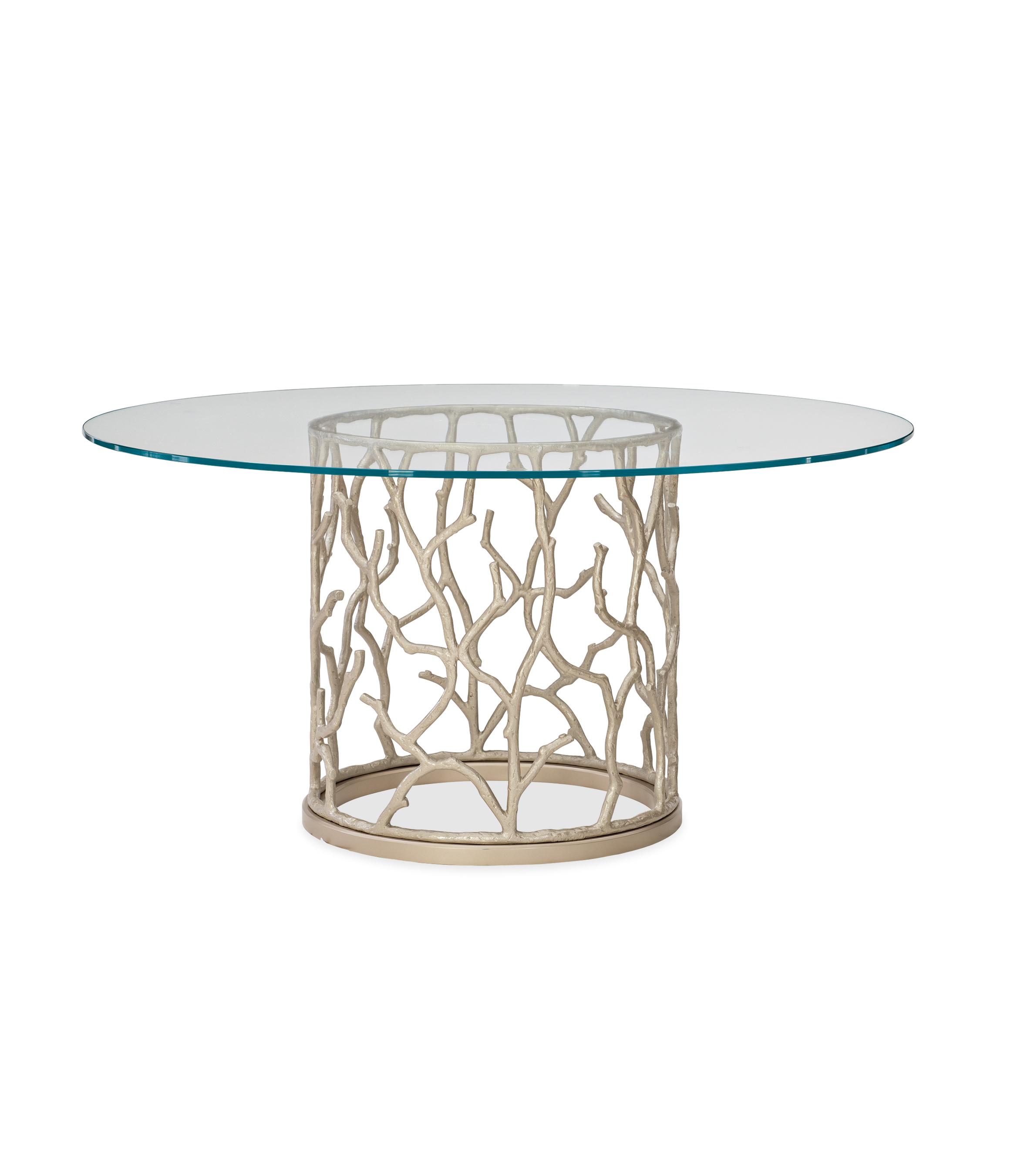 

    
Round 54" Dining Table Metallic Base & Tempered Glass Top AROUND THE REEF by Caracole
