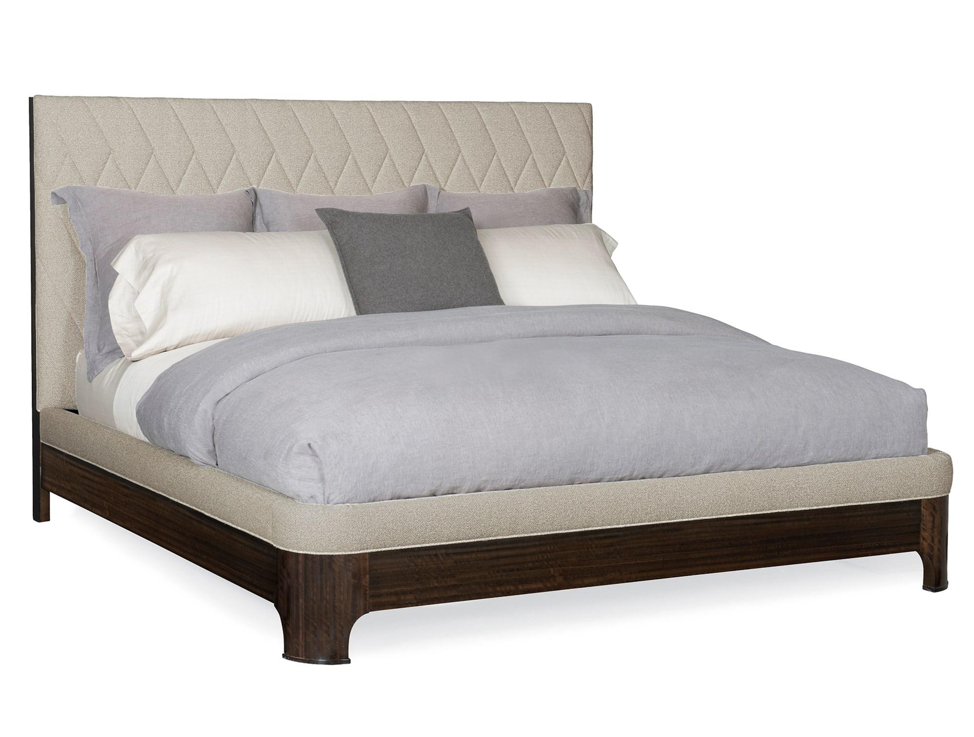 

    
Neutral Tweed Upholstered Headboard King MODERNE BED by Caracole
