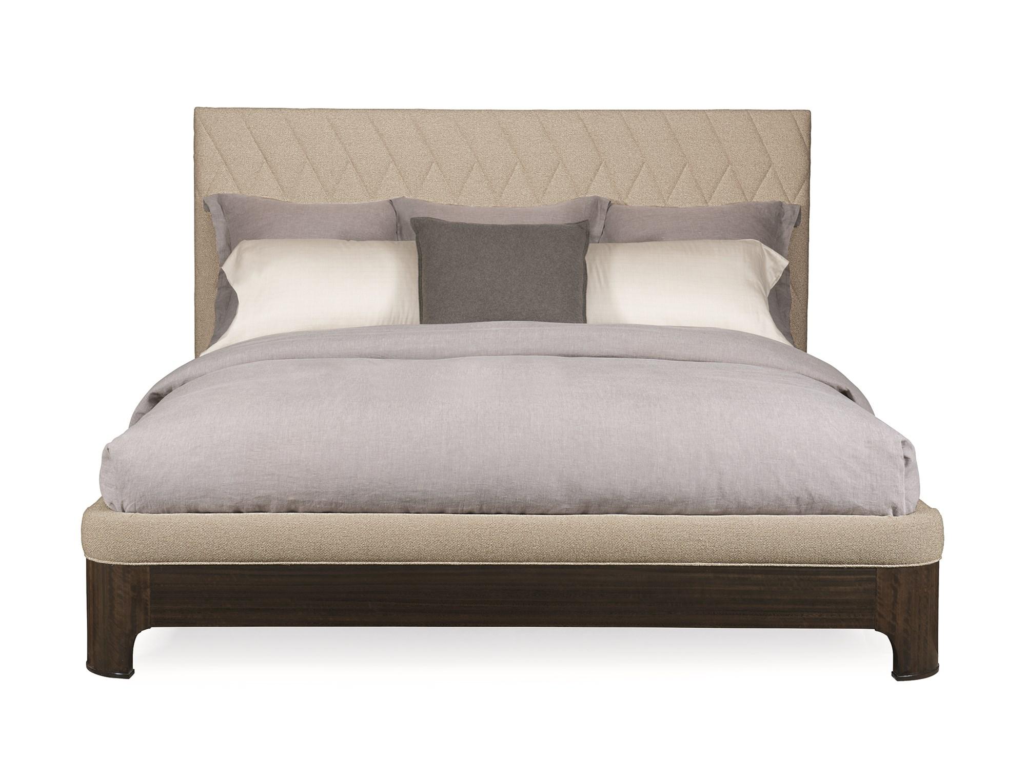 

    
Neutral Tweed Upholstered Headboard King MODERNE BED by Caracole
