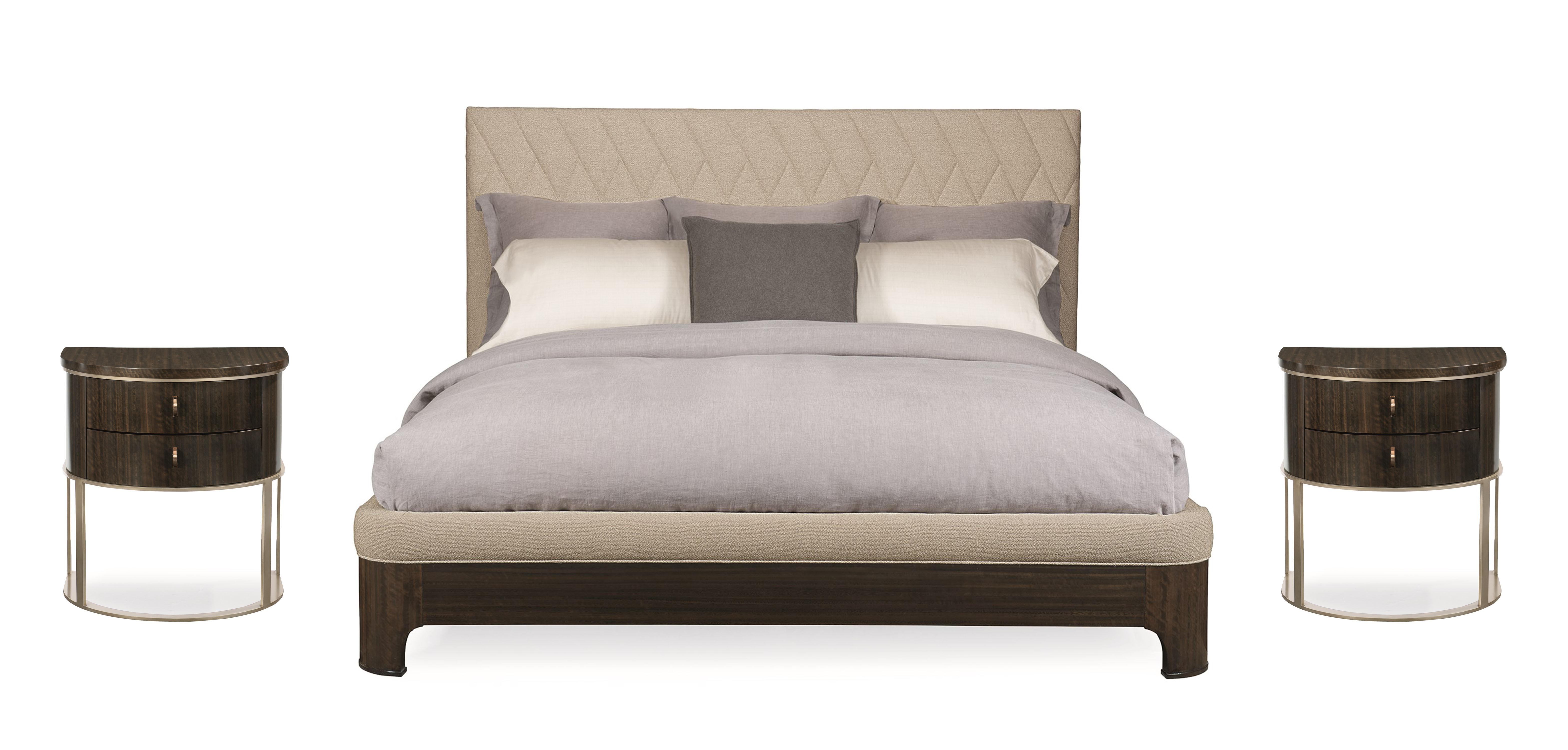 Contemporary Platform Bedroom Set MODERNE BED / MODERNE NIGHTSTAND M023-417-121-Set-3 in Neutral Fabric