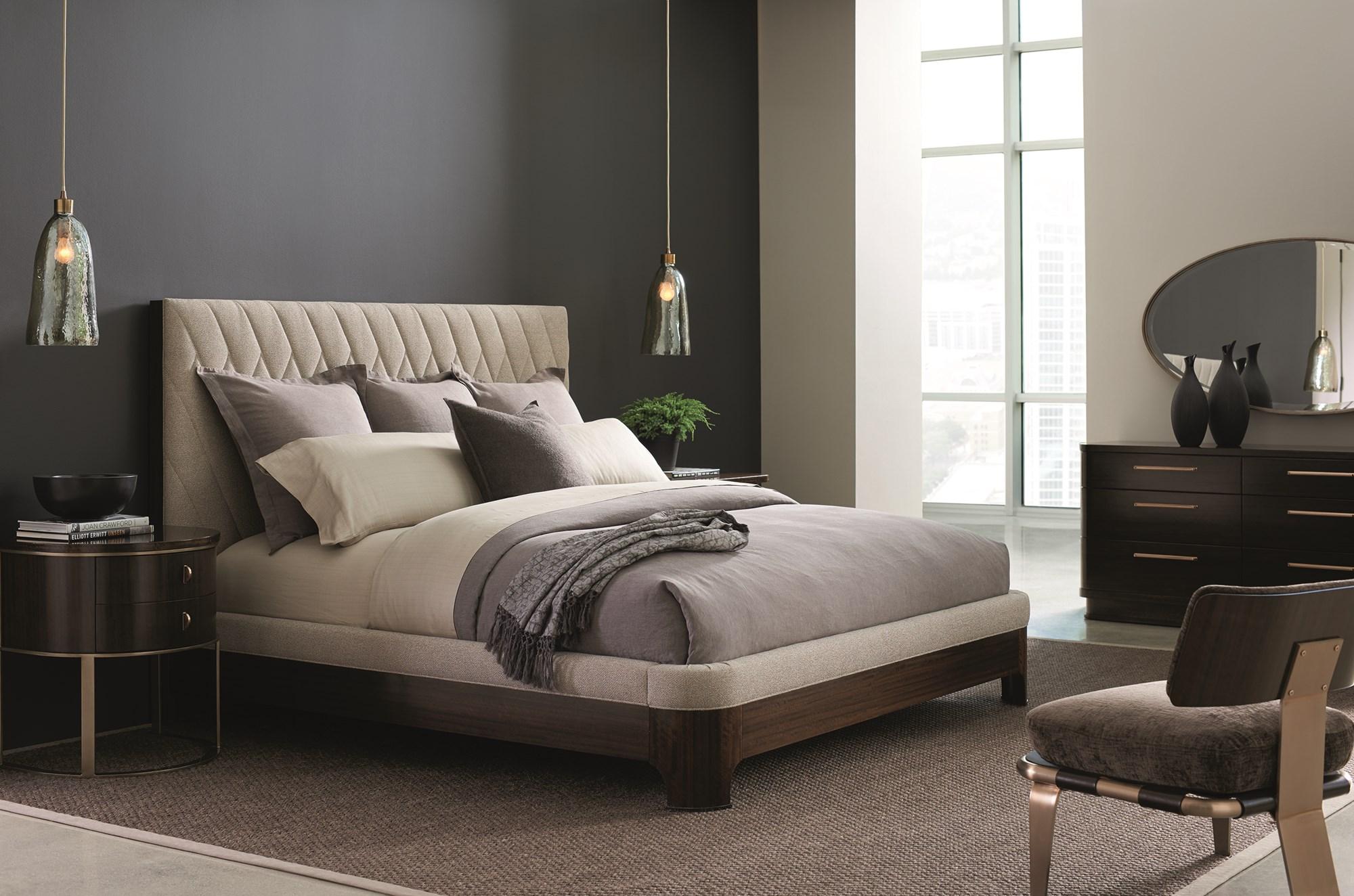 

    
 Shop  Neutral Tweed Upholstered Headboard King Bed Set 3Pcs MODERNE BED / MODERNE NIGHTSTAND by Caracole
