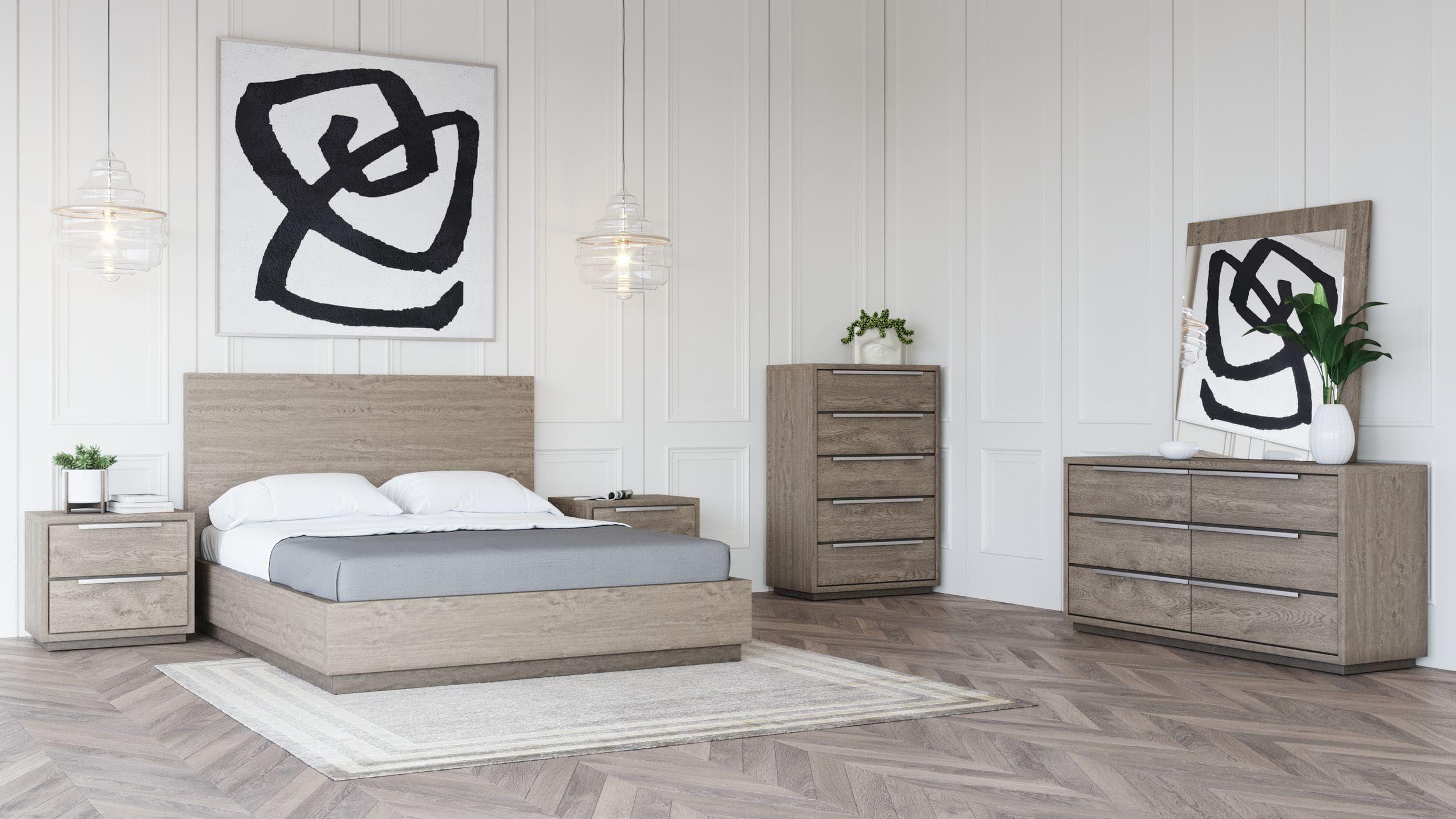 Contemporary, Modern Panel Bedroom Set Samson VGLBHAMI-KB207-01-K-6pcs in Oak 