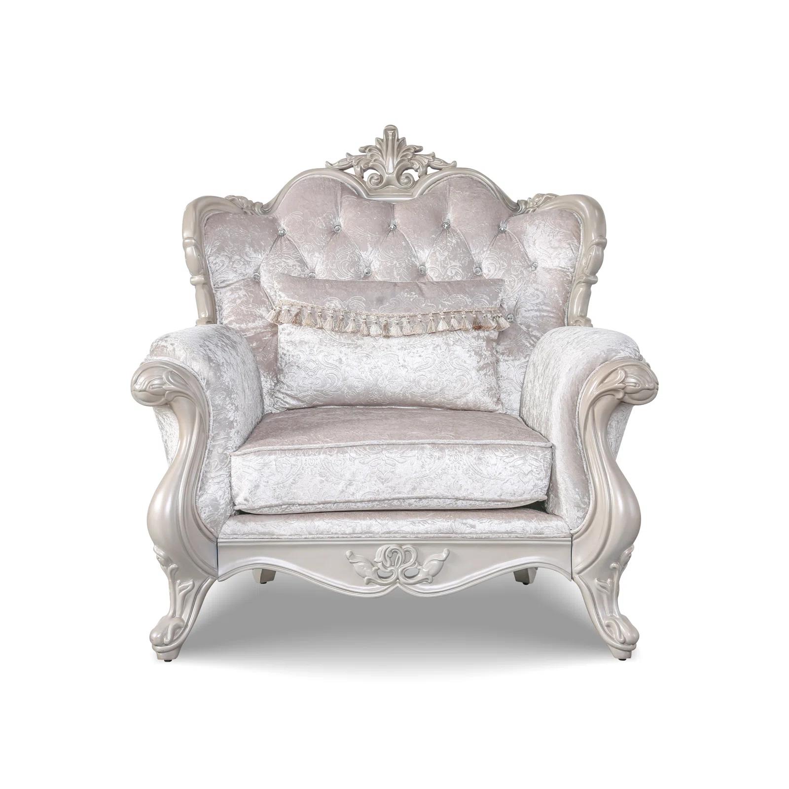 

    
Off-White Fabric Crystal Tufted Chair ACAPULCO FM65001WH-CH FoA Traditional

