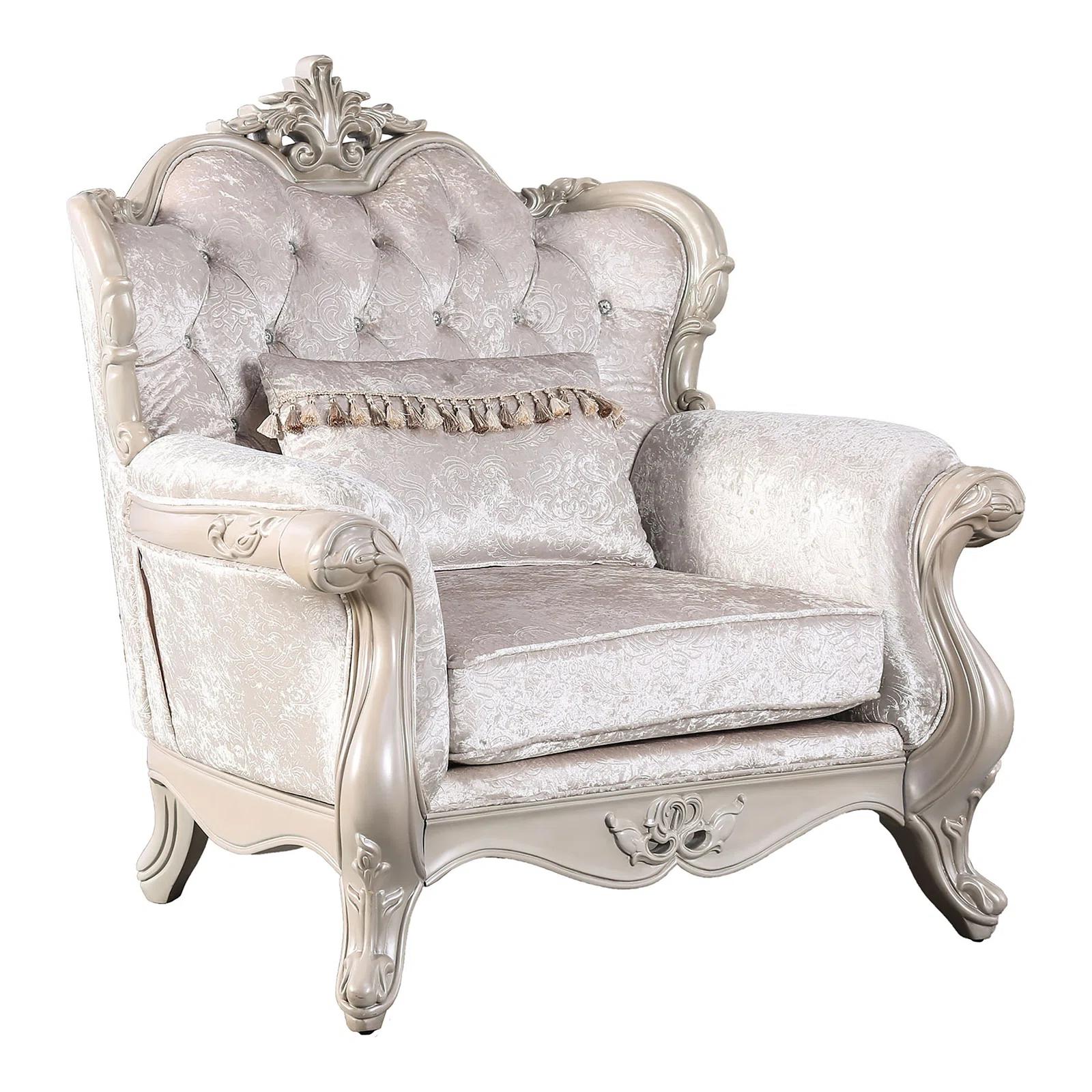 

    
Off-White Fabric Crystal Tufted Chair ACAPULCO FM65001WH-CH FoA Traditional
