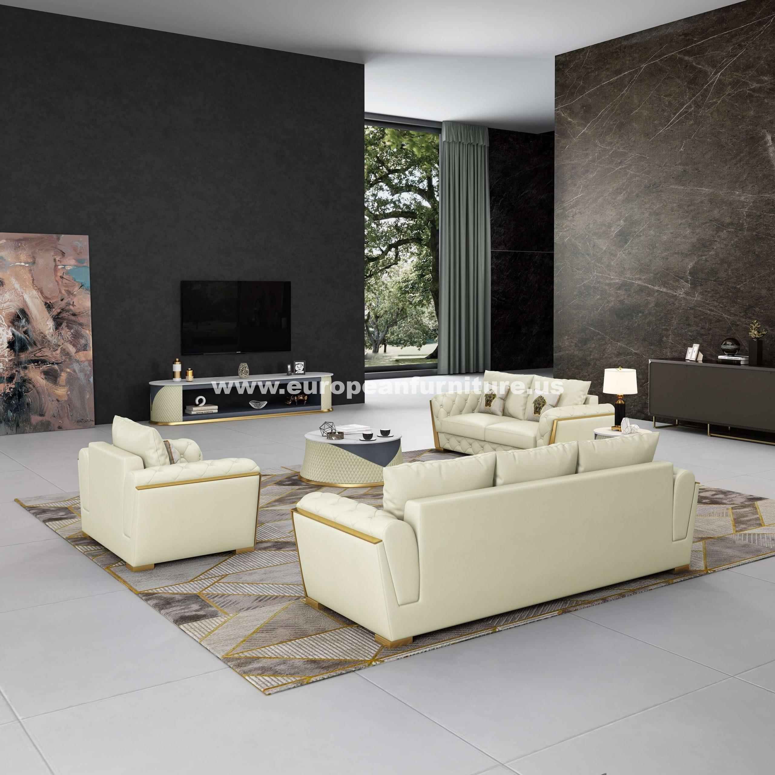 

    
 Order  Off White Italian Leather CASTELLO Sofa Set 2Pcs EUROPEAN FURNITURE Contemporary
