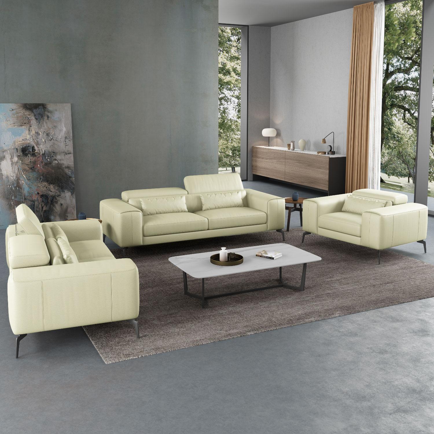 

    
 Shop  Off White Italian Leather CAVOUR Sofa Set 2Pcs EUROPEAN FURNITURE Contemporary
