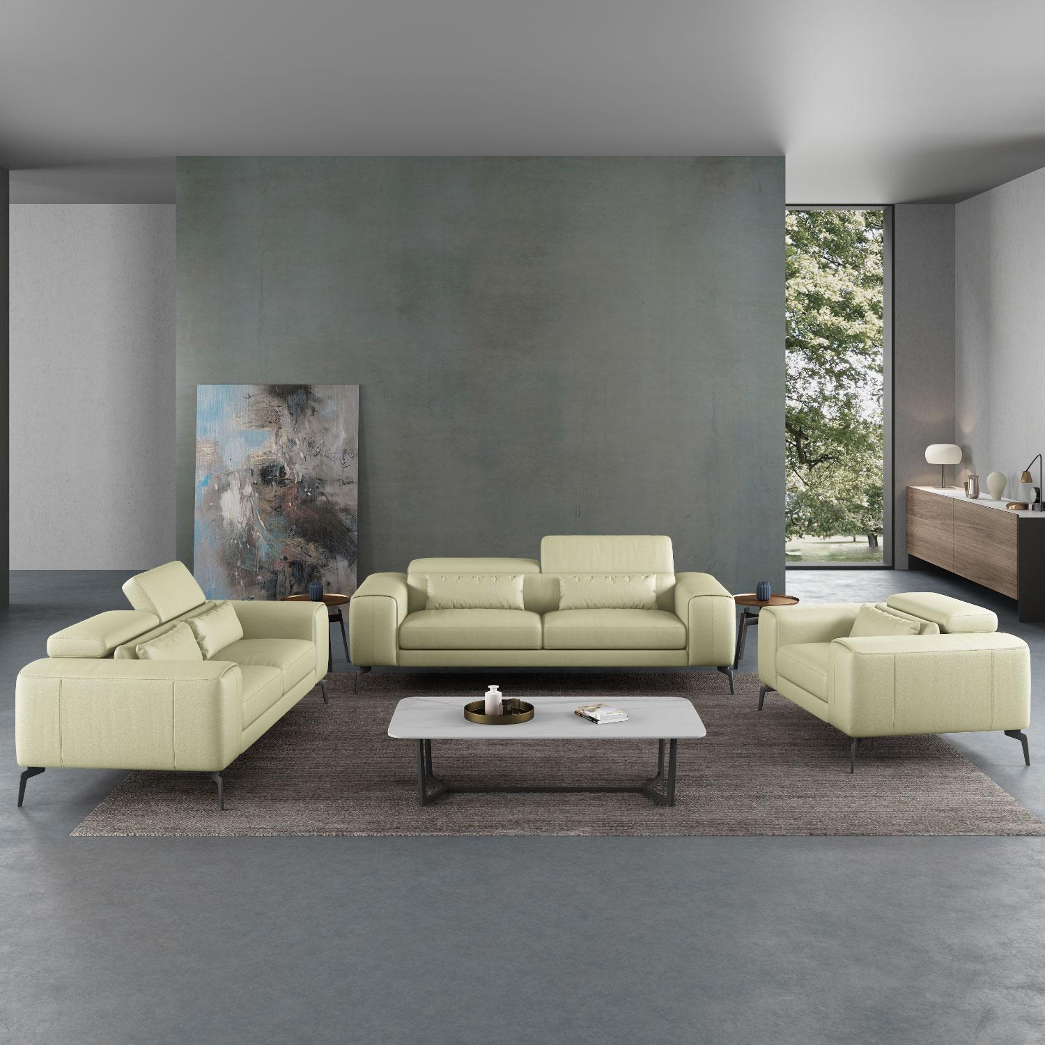 

    
 Photo  Off White Italian Leather CAVOUR Sofa Set 2Pcs EUROPEAN FURNITURE Contemporary

