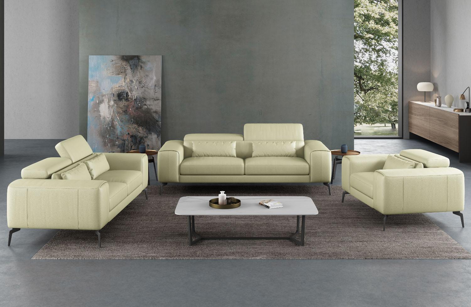 

    
 Shop  Off White Italian Leather CAVOUR Sofa Set 3Pcs EUROPEAN FURNITURE Contemporary
