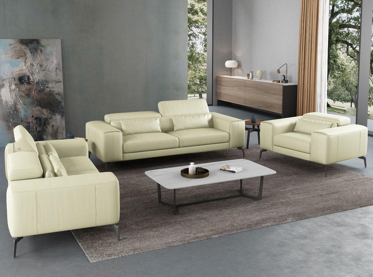 

    
 Photo  Off White Italian Leather CAVOUR Sofa Set 3Pcs EUROPEAN FURNITURE Contemporary
