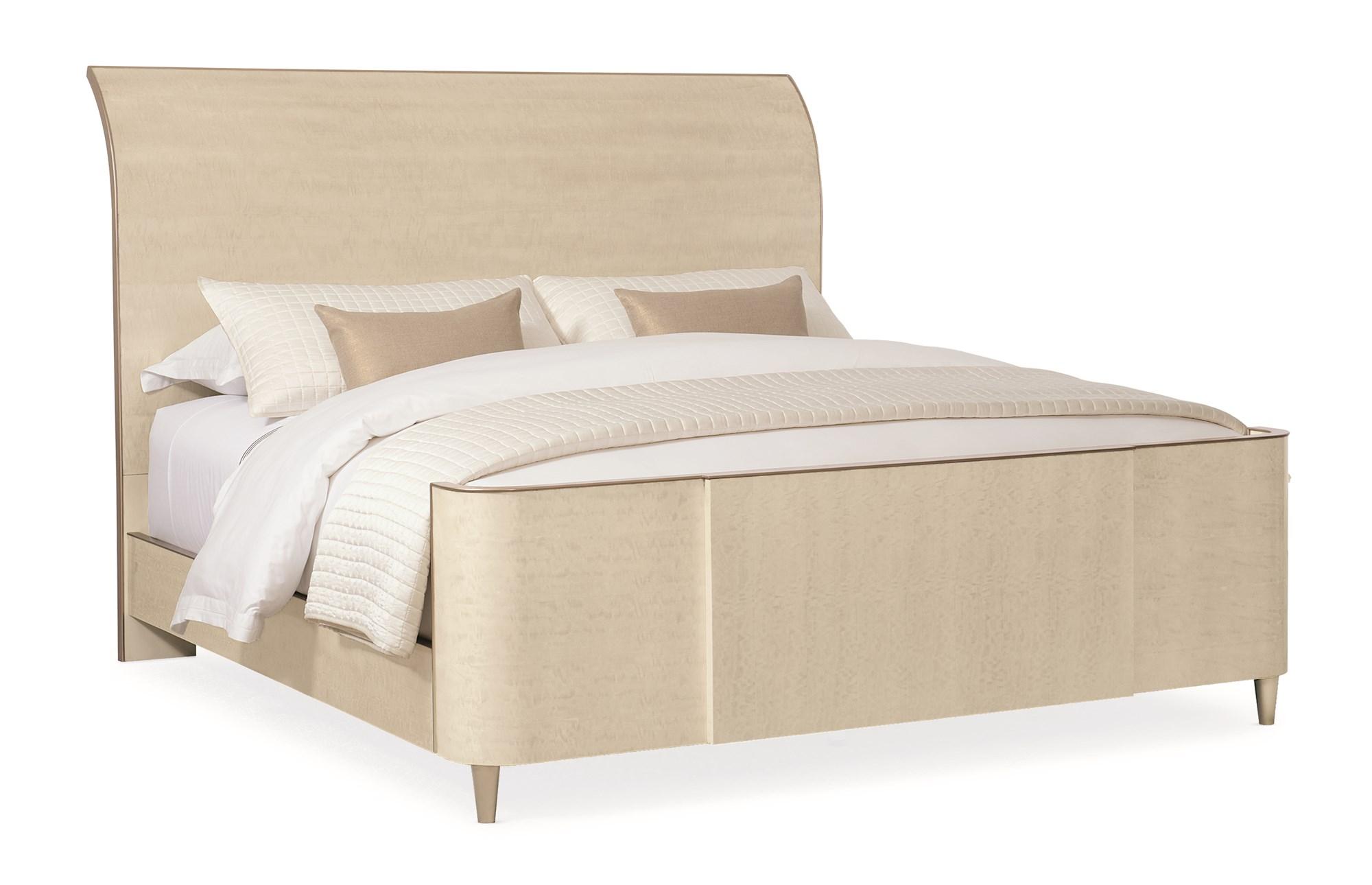 Contemporary Sleigh Bed KEEP UNDER WRAPS CLA-418-141 in Golden Beige, Platinum 