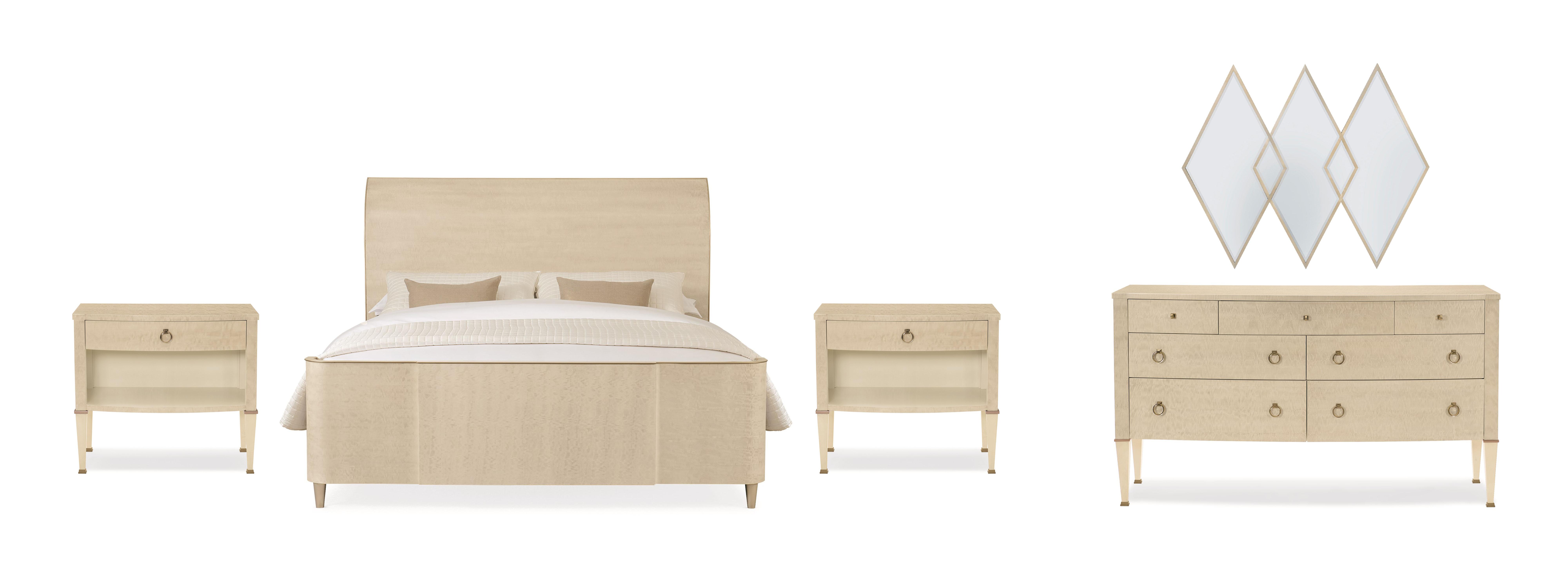 Contemporary Sleigh Bedroom Set KEEP UNDER WRAPS CLA-418-121-Set-5 in Golden Beige, Platinum 