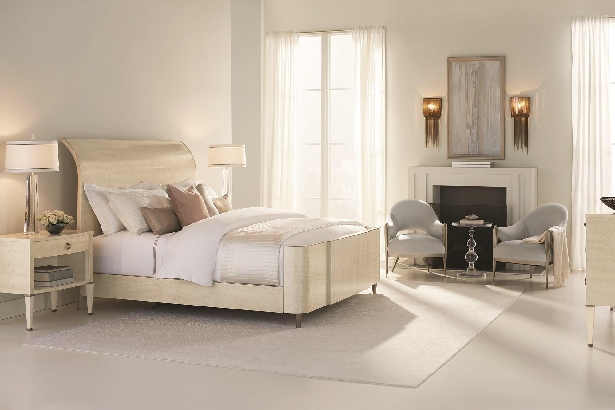 Contemporary Sleigh Bedroom Set KEEP UNDER WRAPS CLA-418-101-Set-3 in Golden Beige, Platinum 