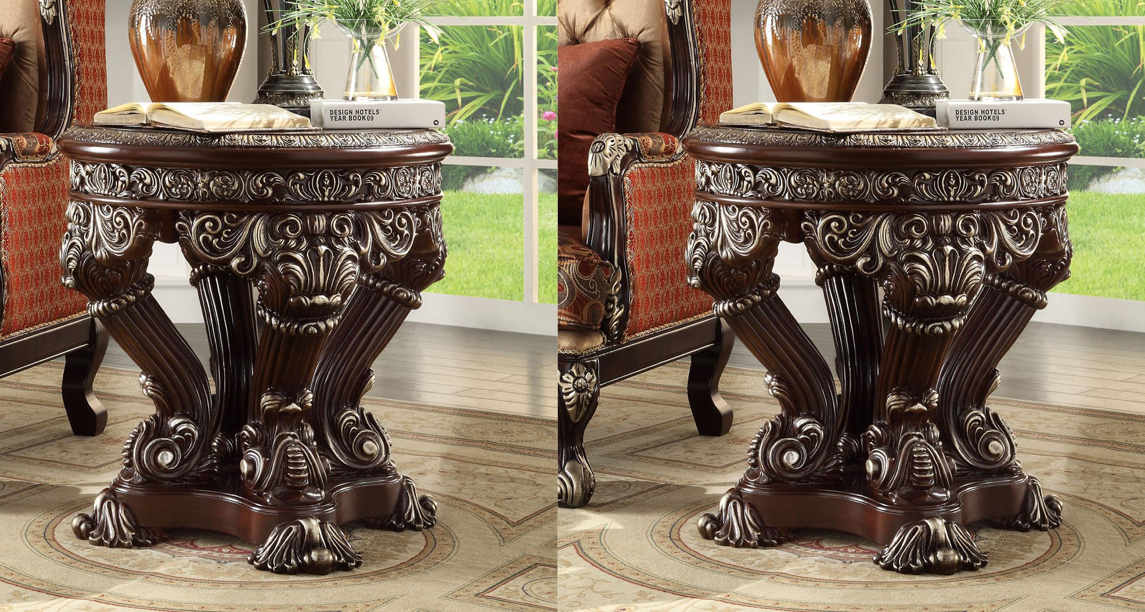 Traditional End Table Set HD-E8017 HD-E8017-2PC in Silver, Brown 