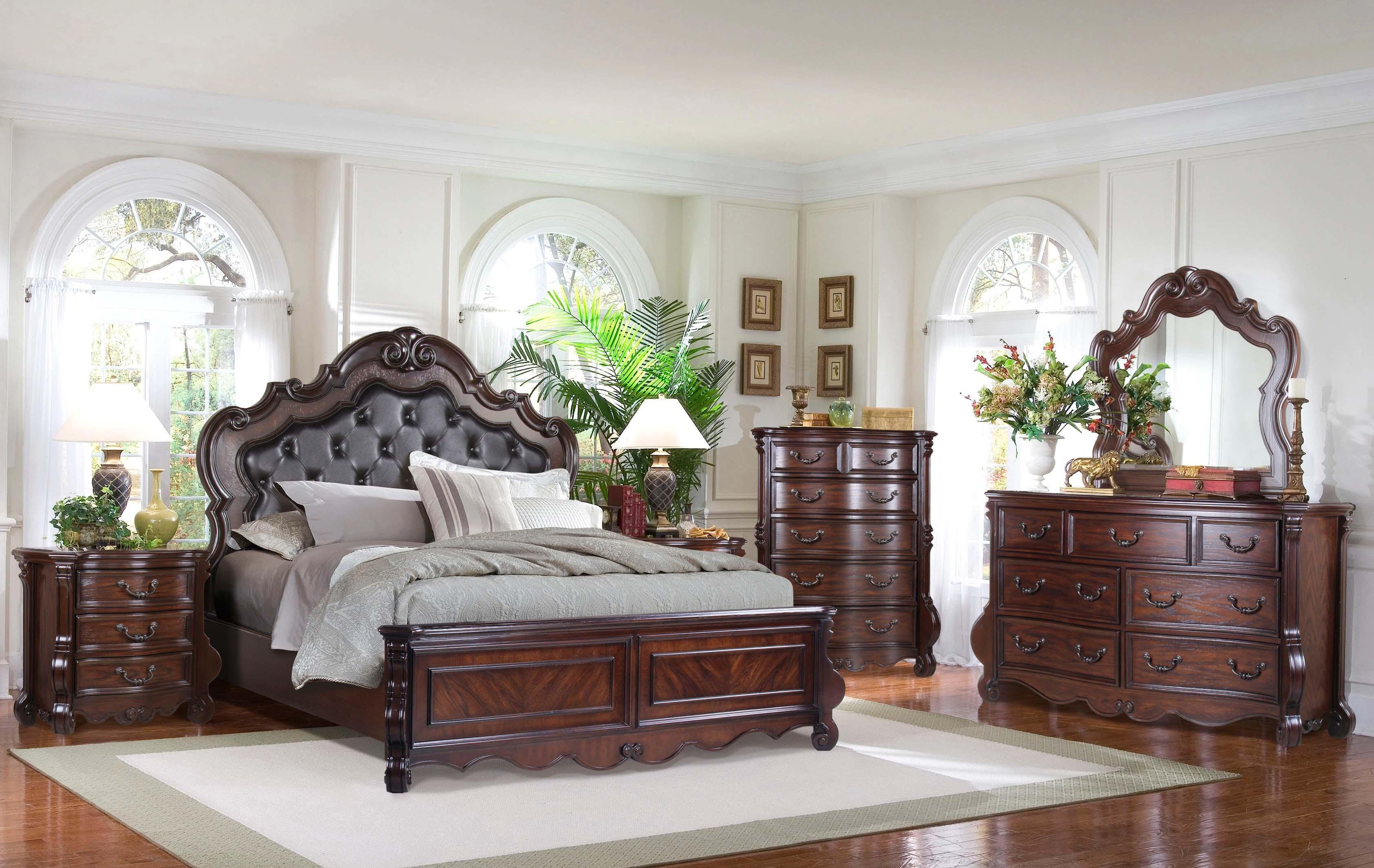 Traditional Panel Bedroom Set B527 B527-CK-NDM-4PC in Brown Faux Leather