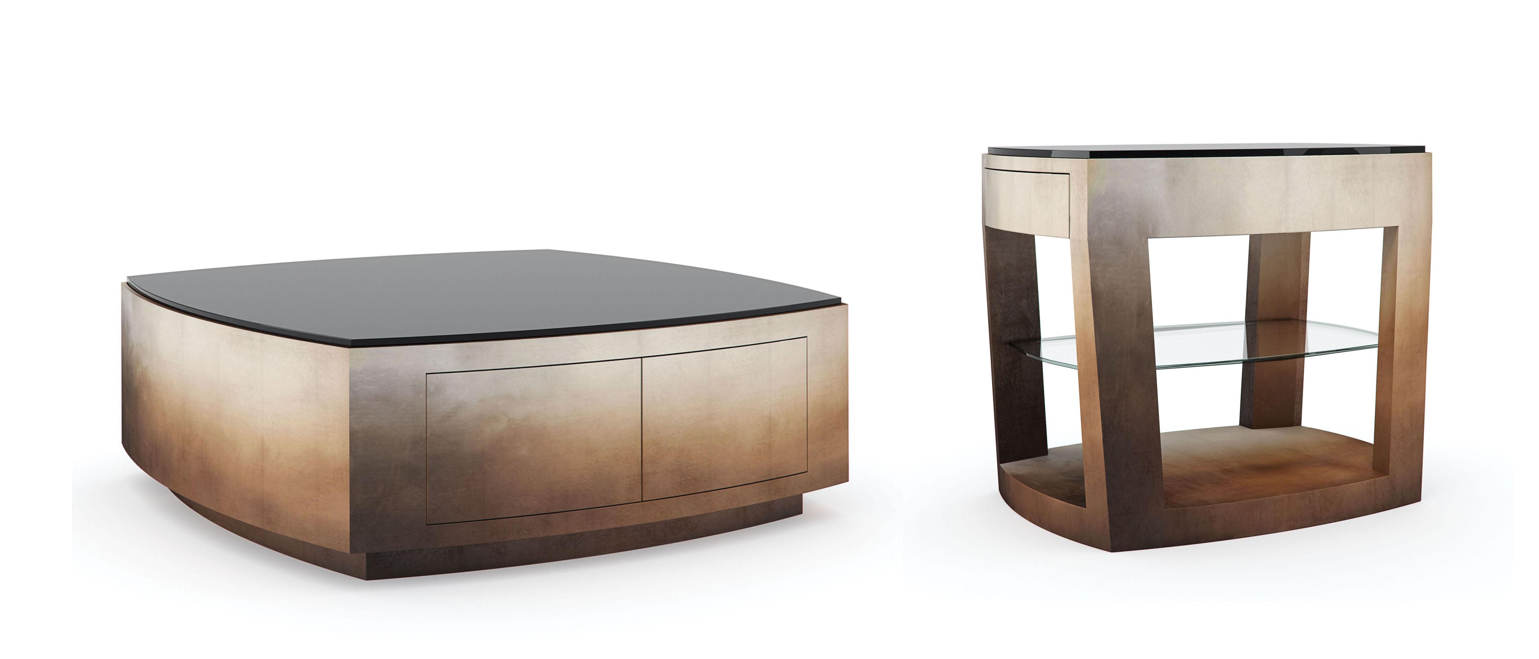 Contemporary Coffee Table Set CASE CLOSED / OPEN ENDED CLA-020-402-Set-2 in Smoked, Brown 