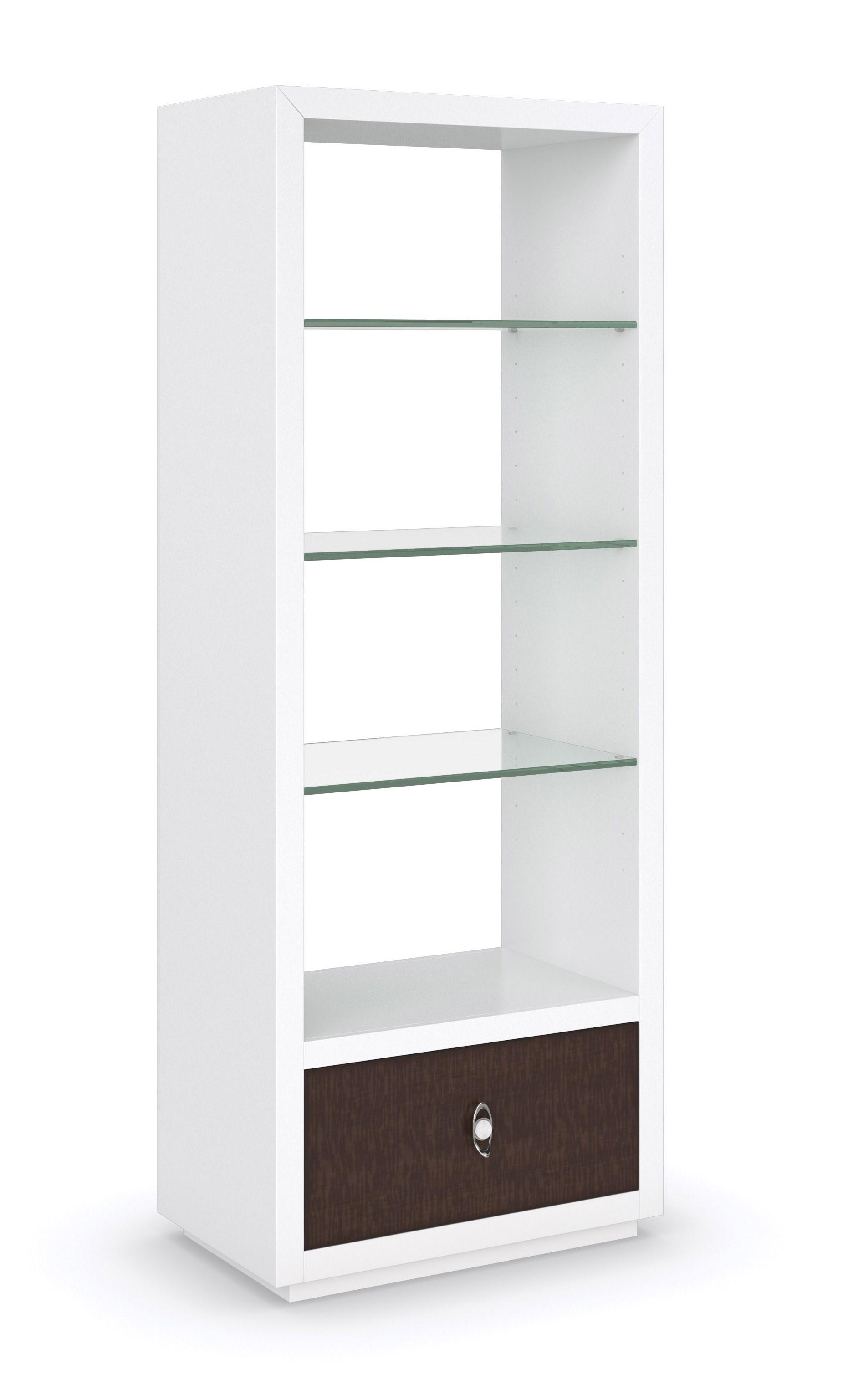 

    
Open Glass Shelves Cloud White Finish Etagere STACKED UP by Caracole
