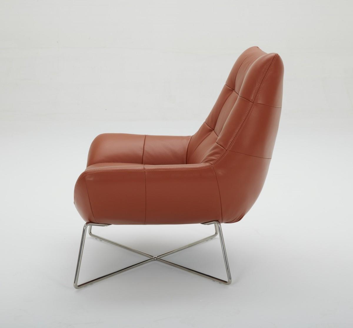 Contemporary, Modern Lounge Chair Set VGKK-A-728-ORG-Set-2 VGKK-A-728-ORG-Set-2 in Orange Full Leather