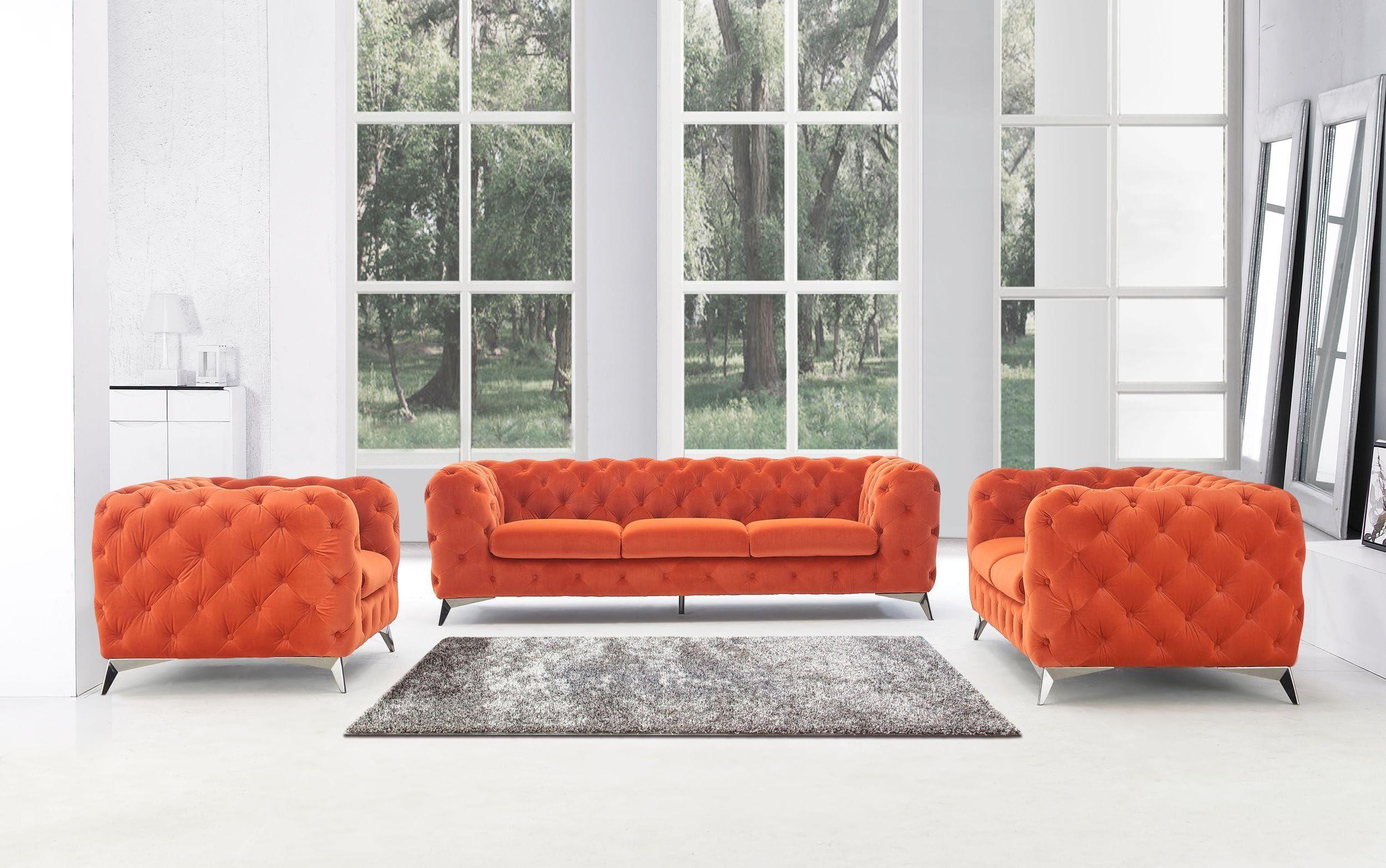 

    
Orange Velour Tufted Sofa Set 3Pcs Divani Casa Delilah VIG Contemporary Modern
