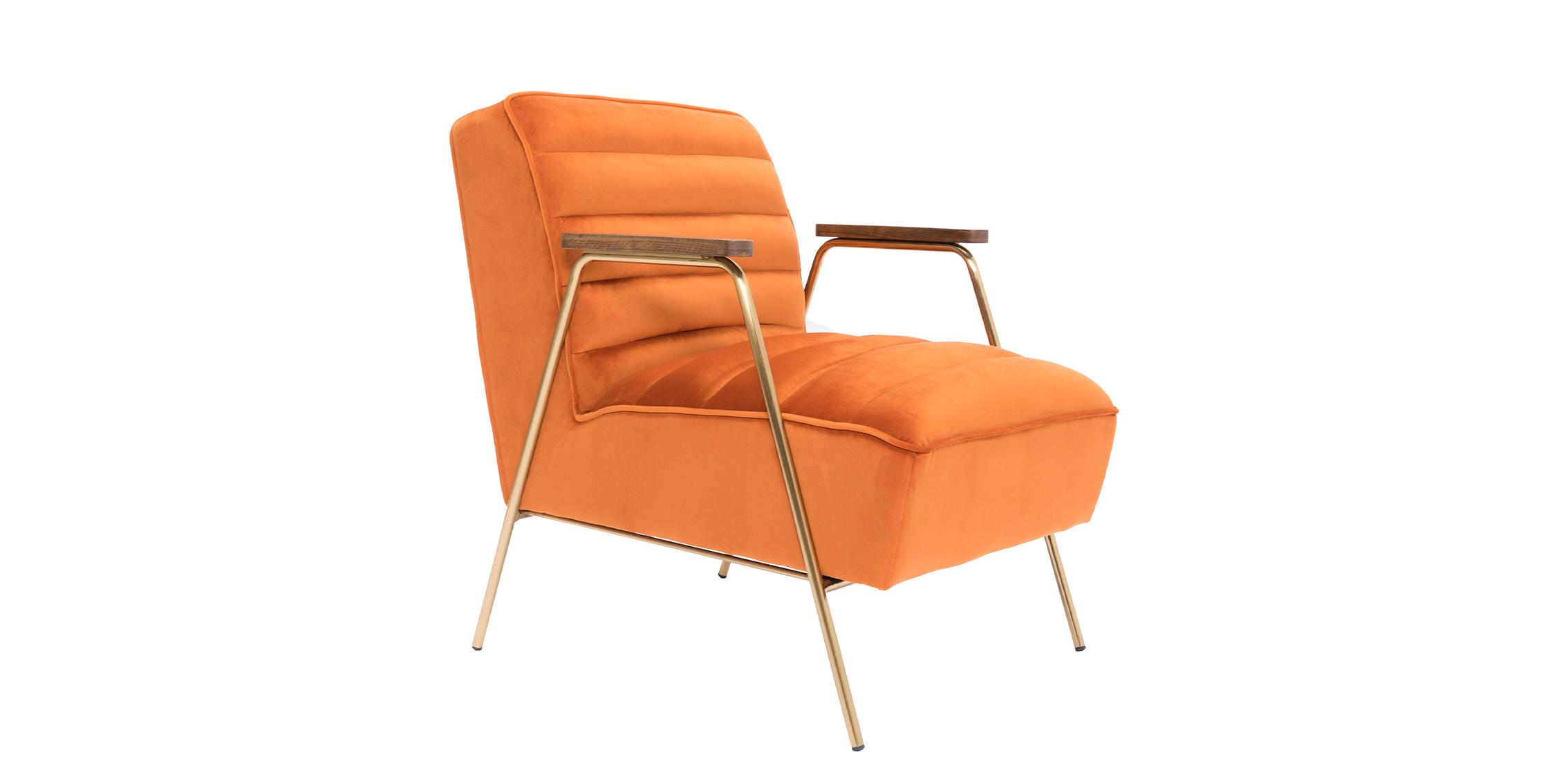 Contemporary, Modern Accent Chair WOODFORD 521Orange 521Orange in Orange, Gold Fabric
