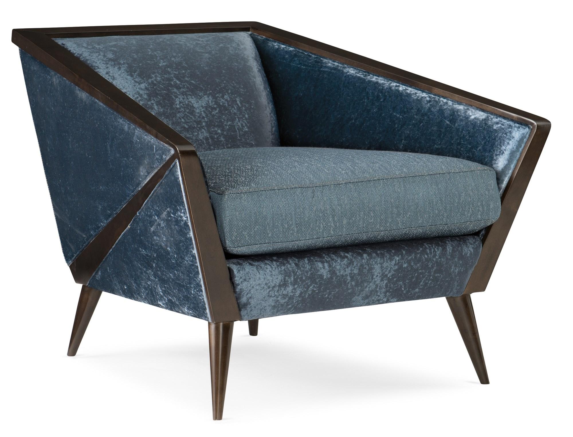 Contemporary Accent Chair THE CRANE M090-018-033-A in Brown, Blue Velvet